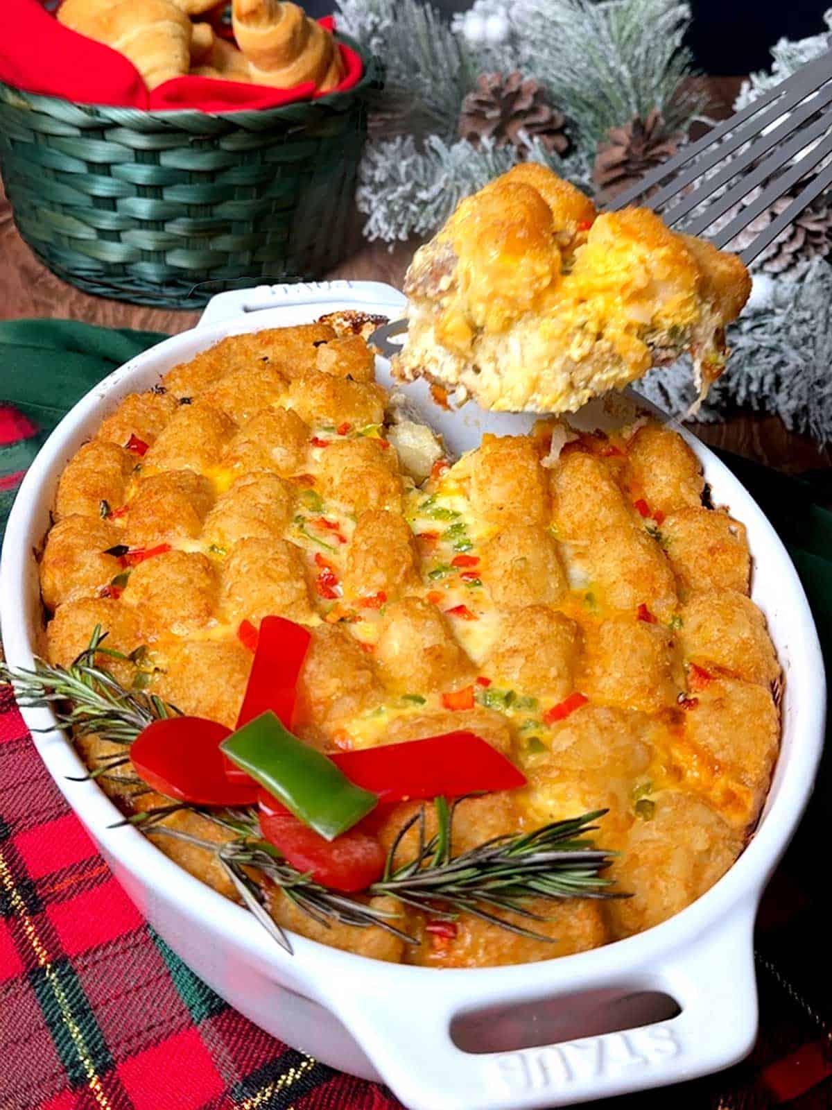Make ahead tater tot breakfast casserole.