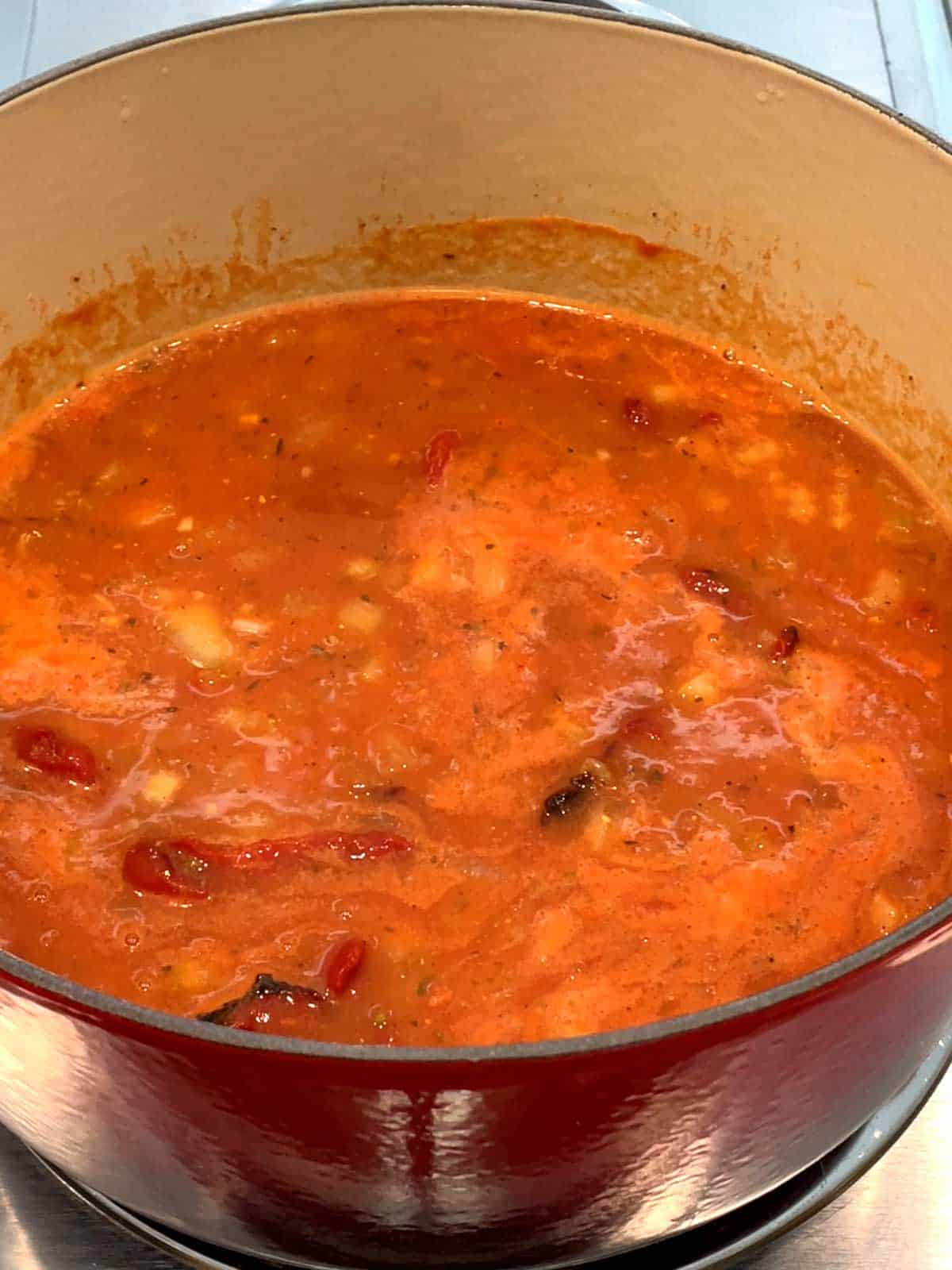 Roasted tomatoes added to soup
