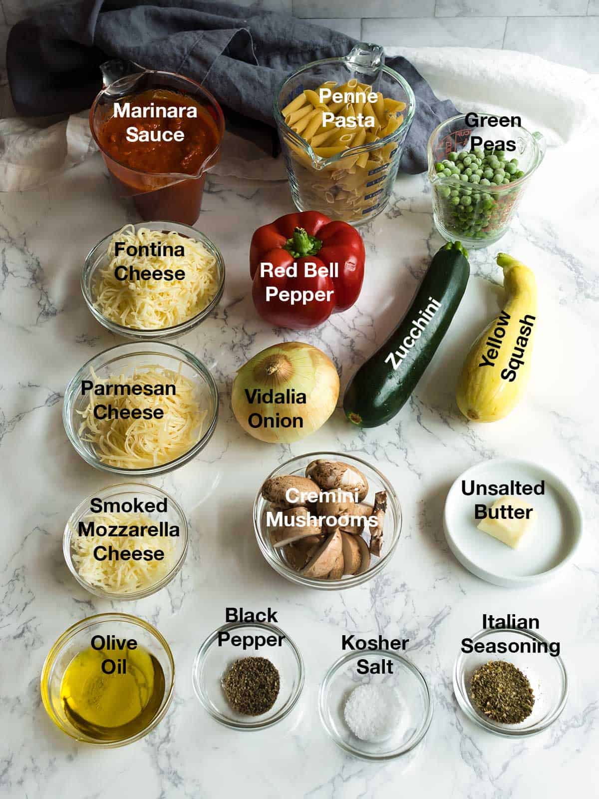 Ingredients for Cheesy Penne with Roasted Vegetables