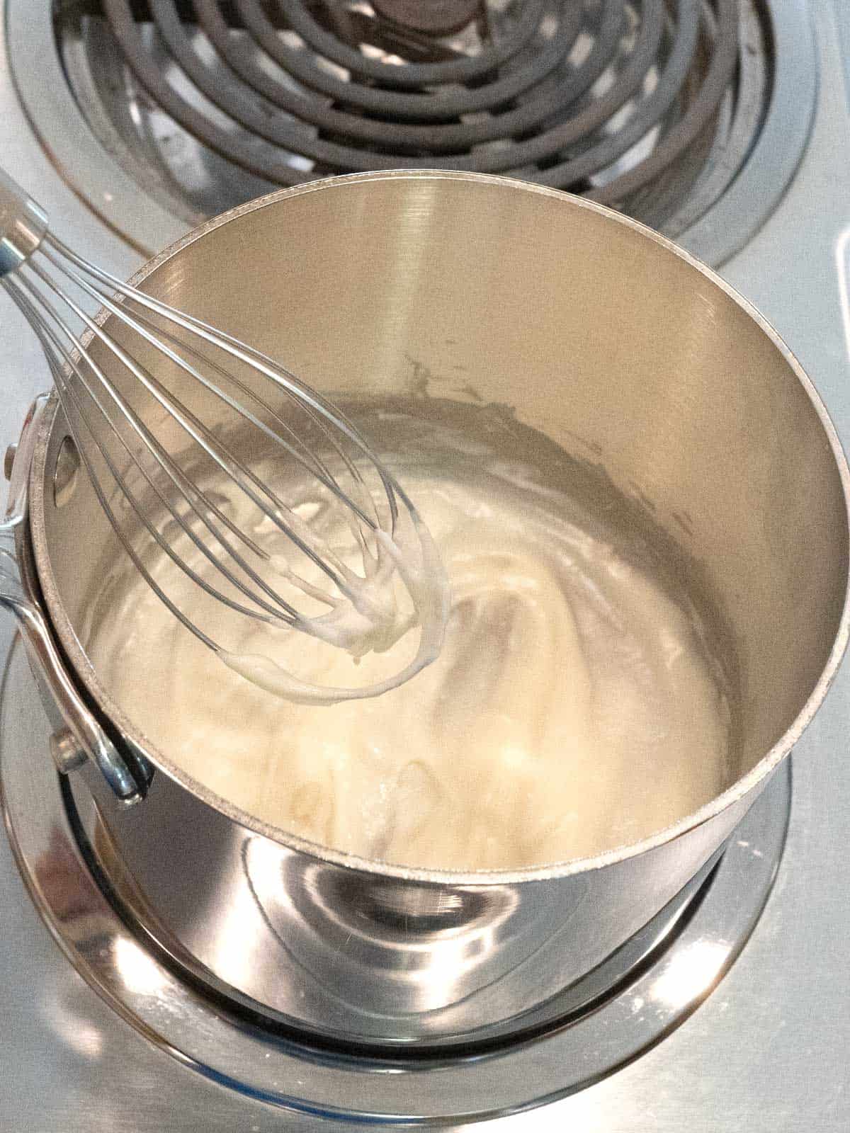 Thickened water, milk and flour mixture.