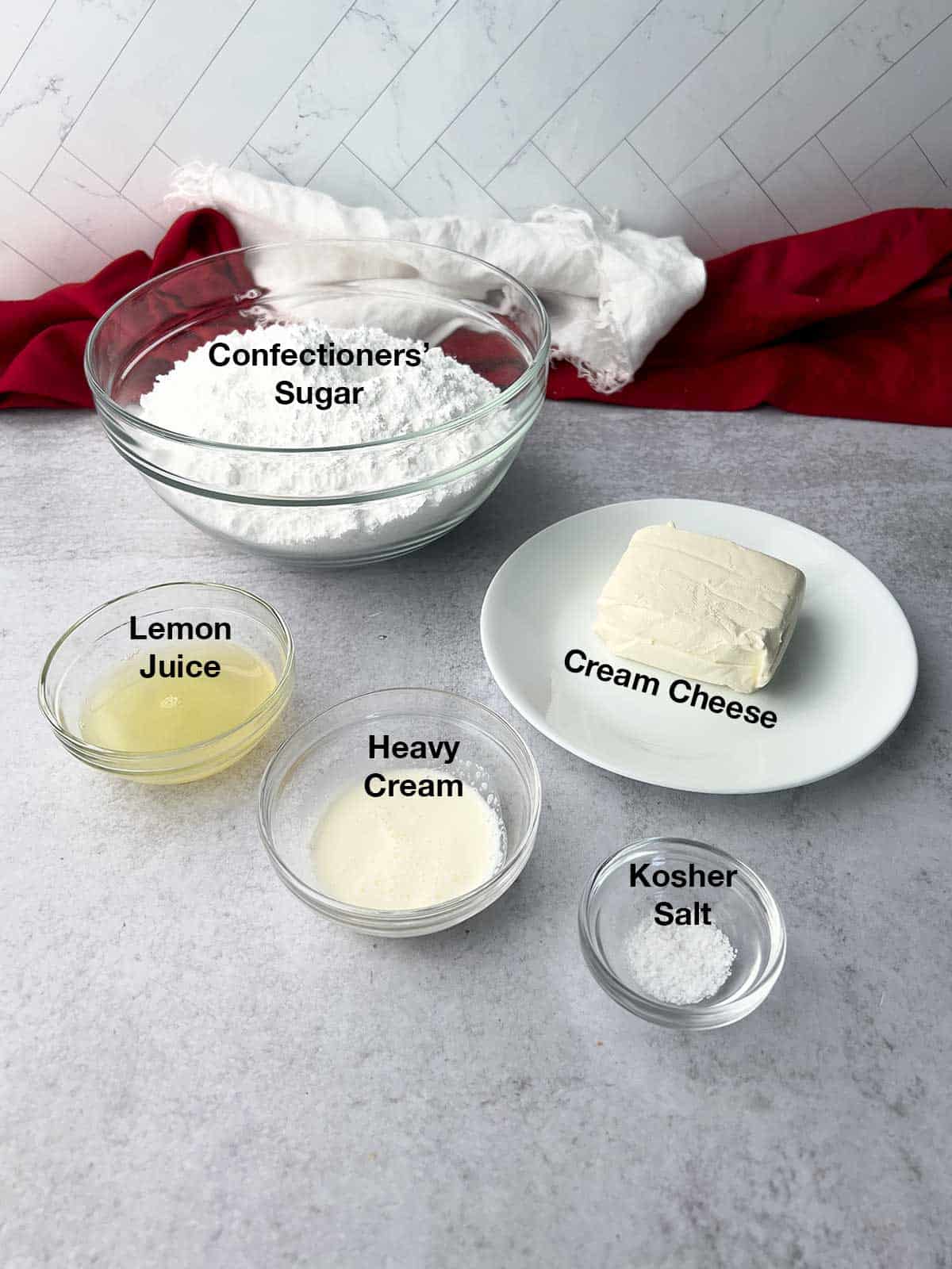 Ingredients for lemon cream cheese frosting.