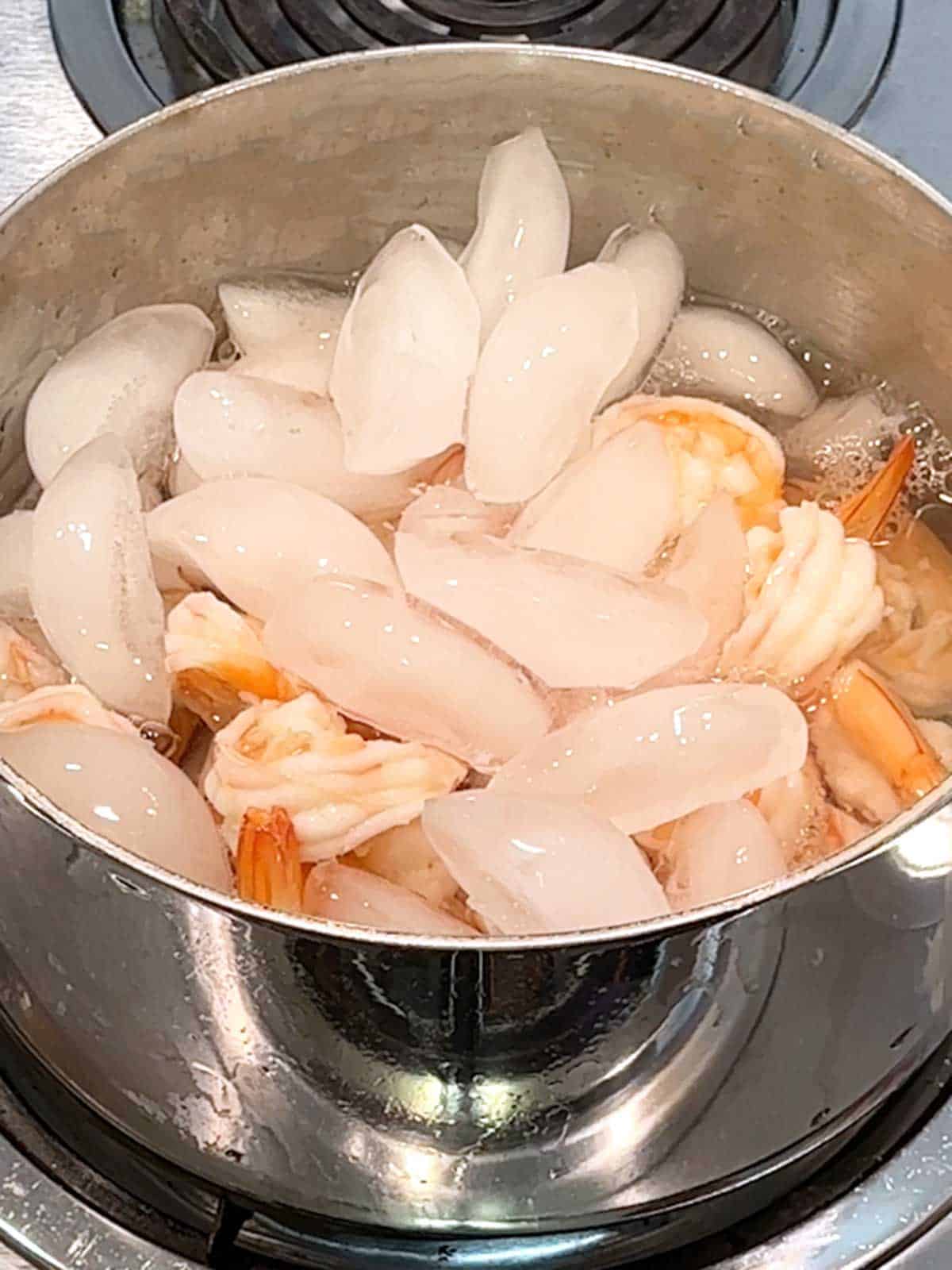 Shrimp in ice water.