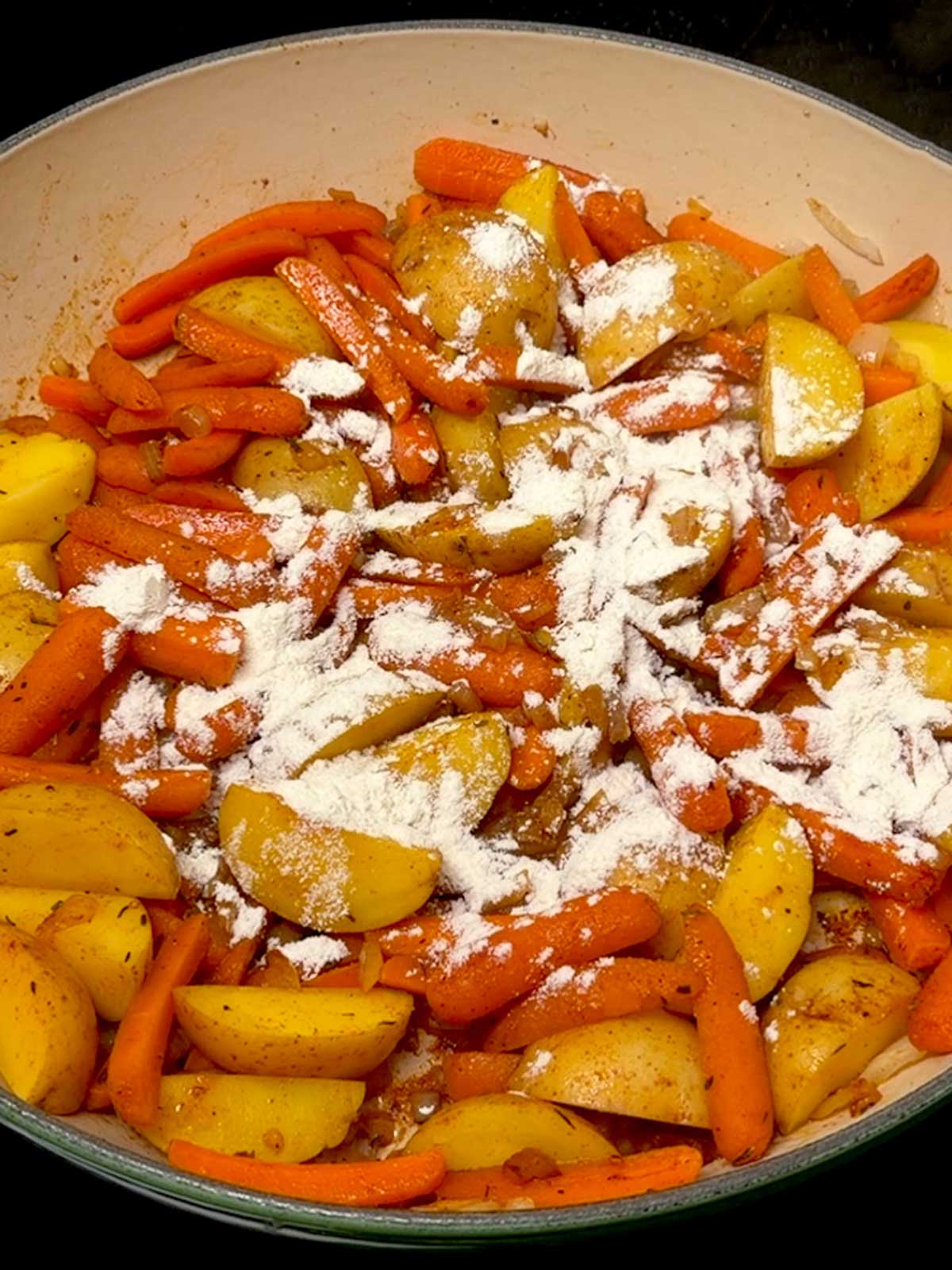 Flour added to the veggies.