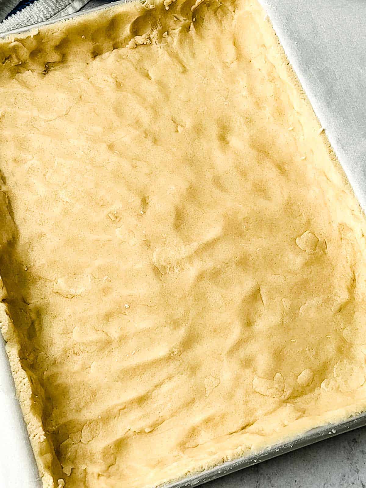 Shortbread crust ready for the oven.