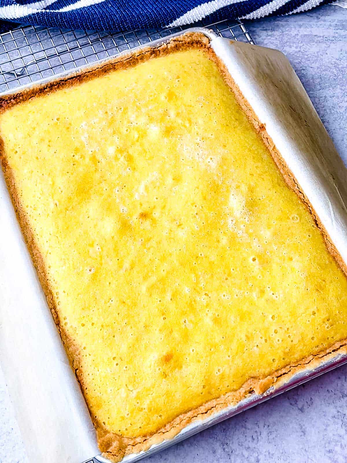 Classic Lemon Bars out of oven.