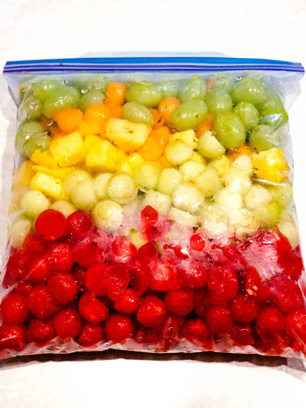 Fruit in Ziploc bag.