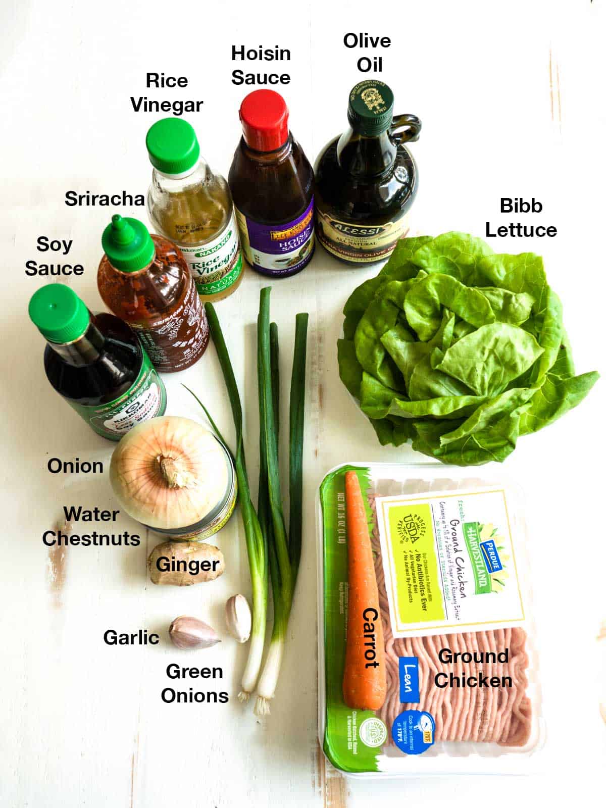 Ingredients for Asian Chicken Lettuce Wraps.