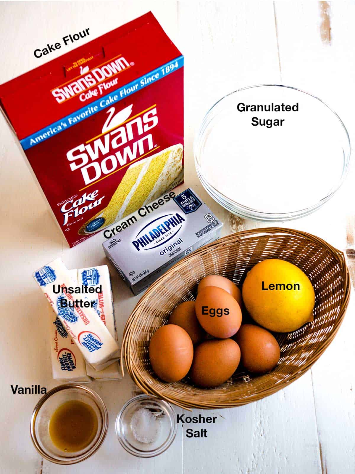 Ingredients for Lemon Cream Cheese Bundt Cake.