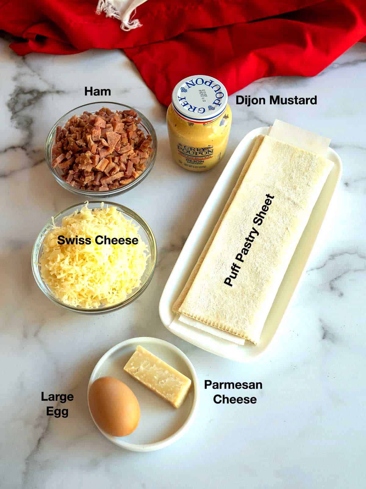 Ingredients for ham and cheese pinwheels.