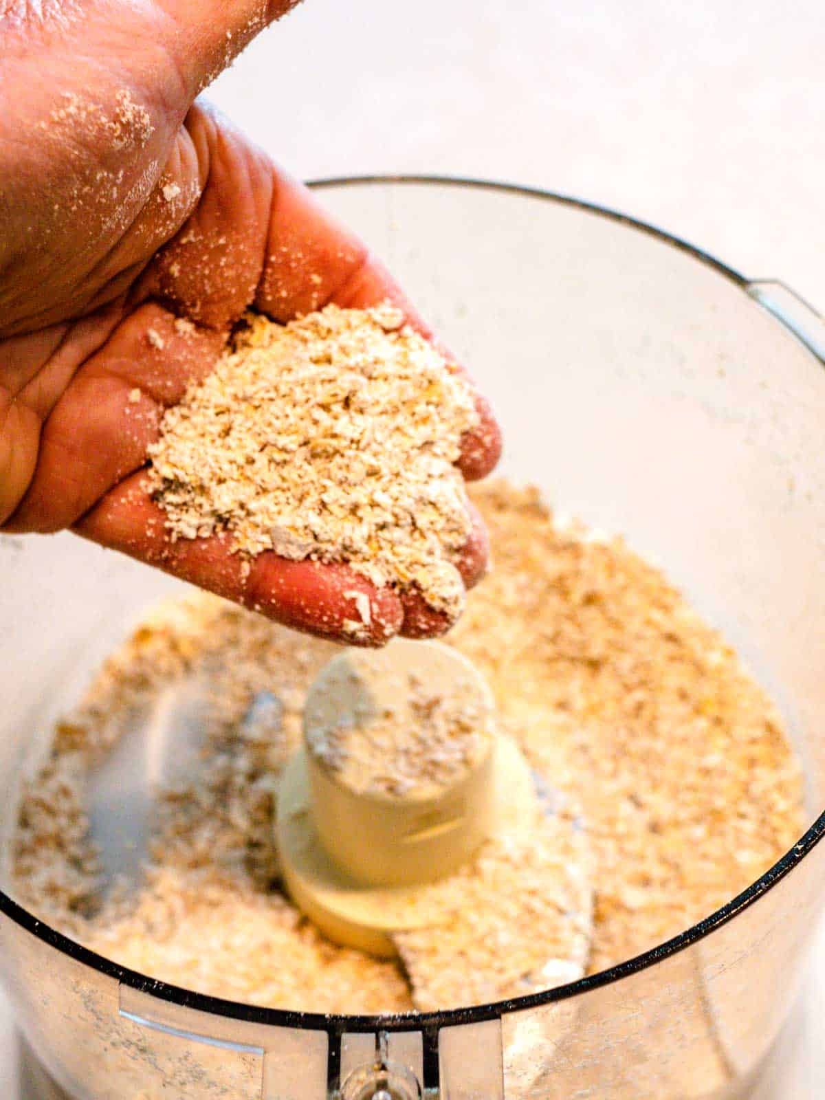 Oats processed in food processor fitted with steel blade.