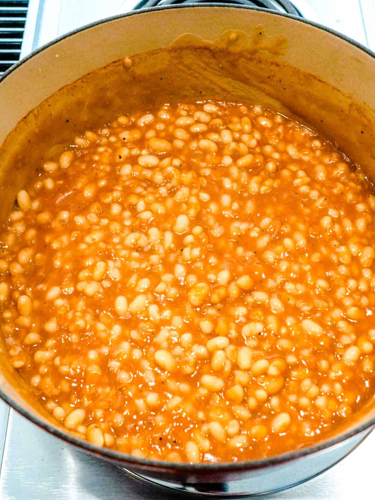 Thickened sauce for the beans.