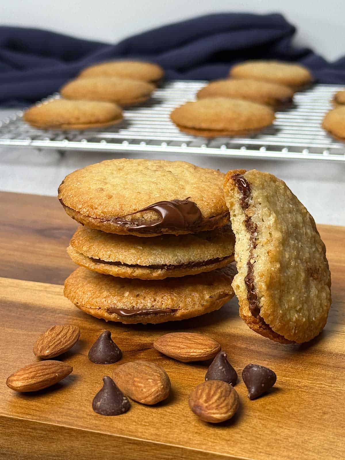 Almond chocolate sandwich cookies.