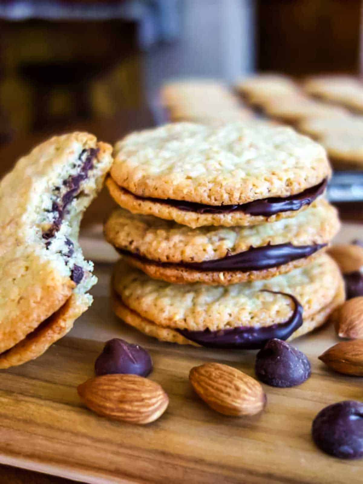 Almond chocolate sandwich cookies.