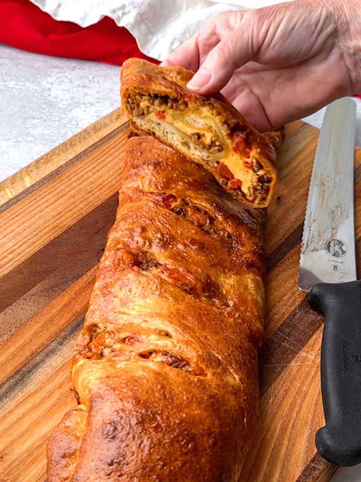 Cutting the taco bread.