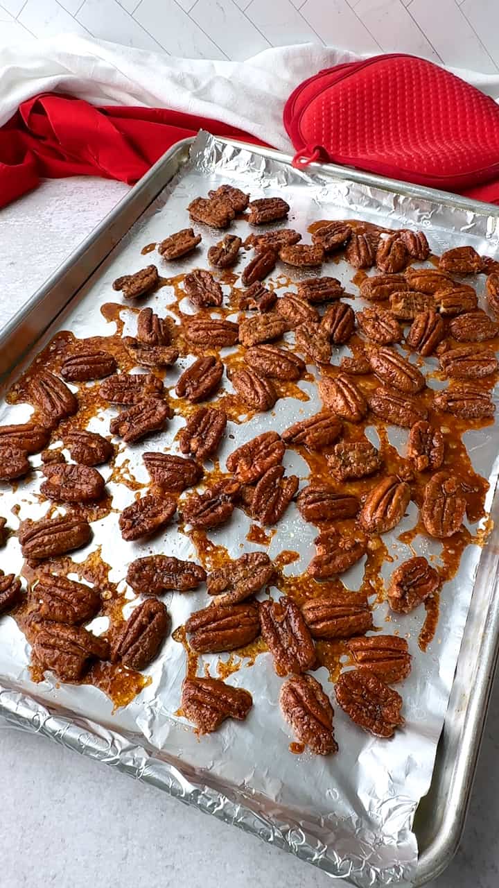 Pecans out of the oven.