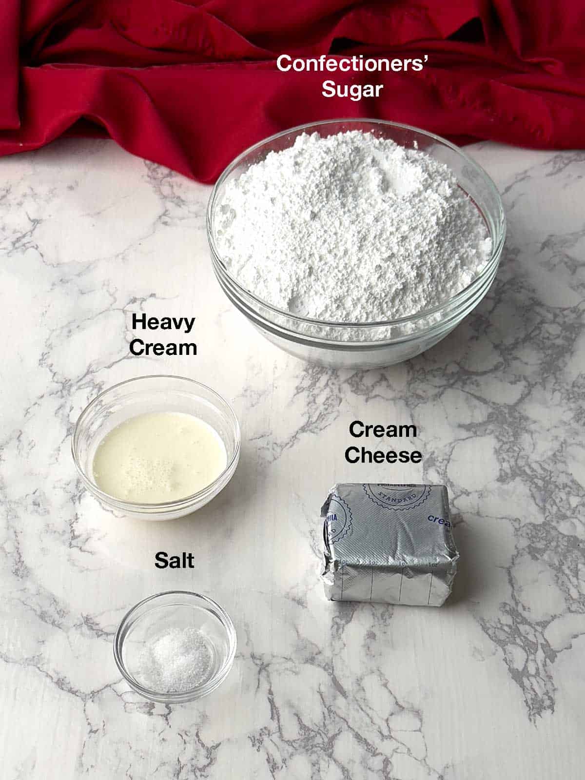 Ingredients for cream cheese frosting.