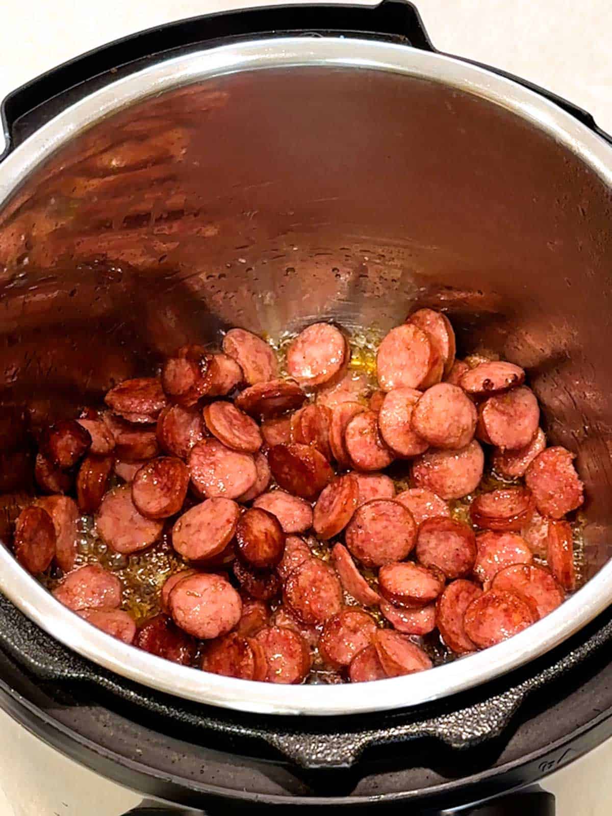 Cooking smoked sausage in the Instant Pot.