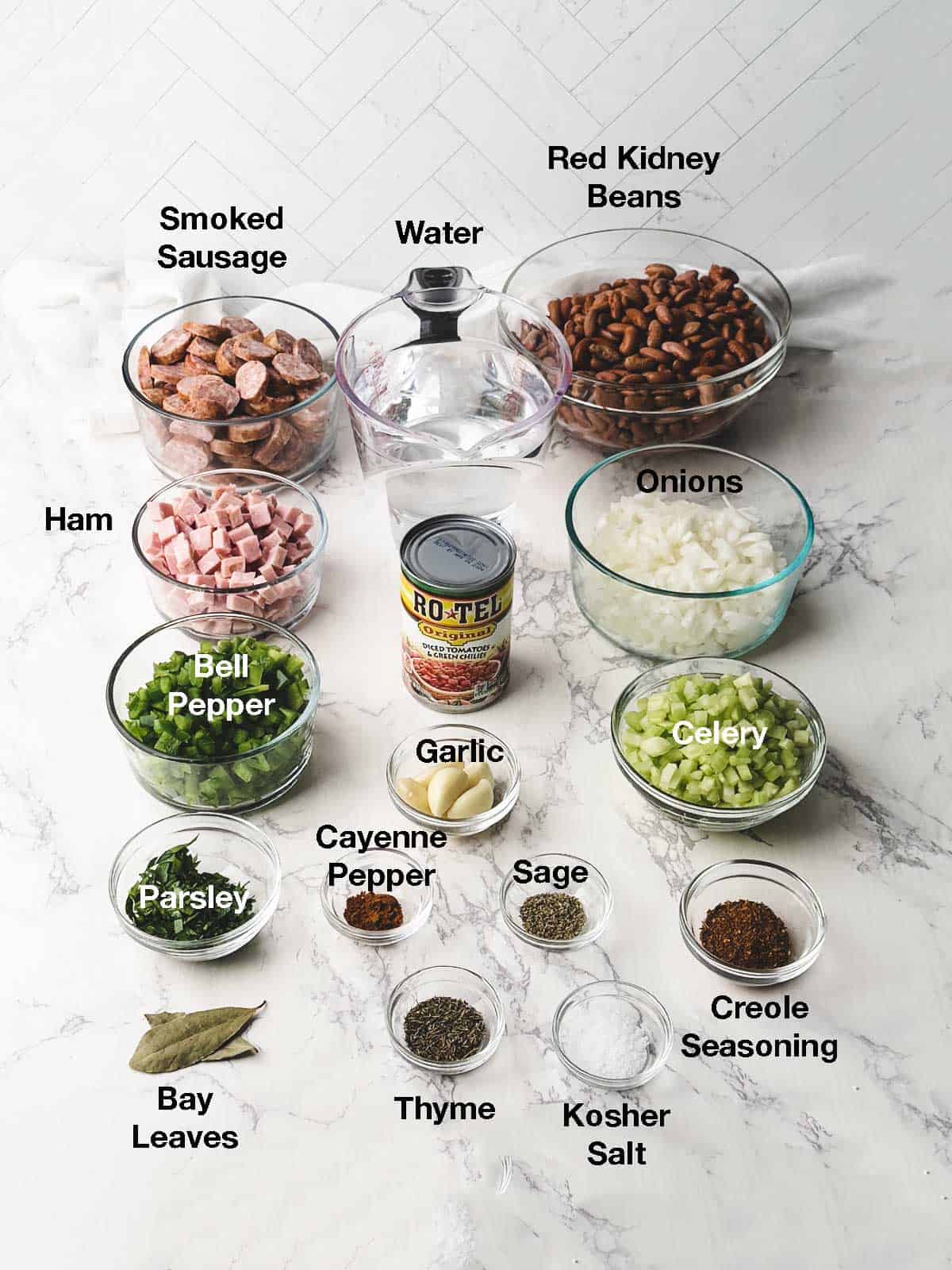 Ingredients for Red Beans and Rice.