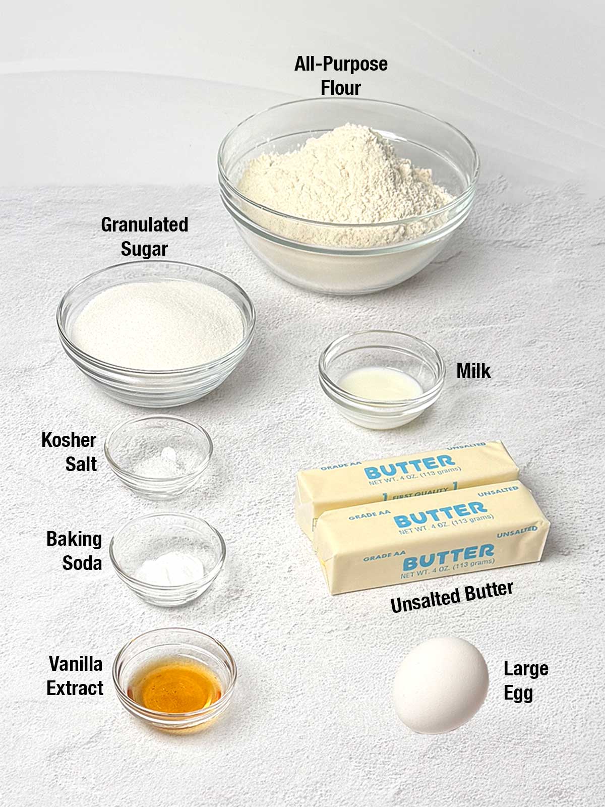Ingredients for the sugar cookies.