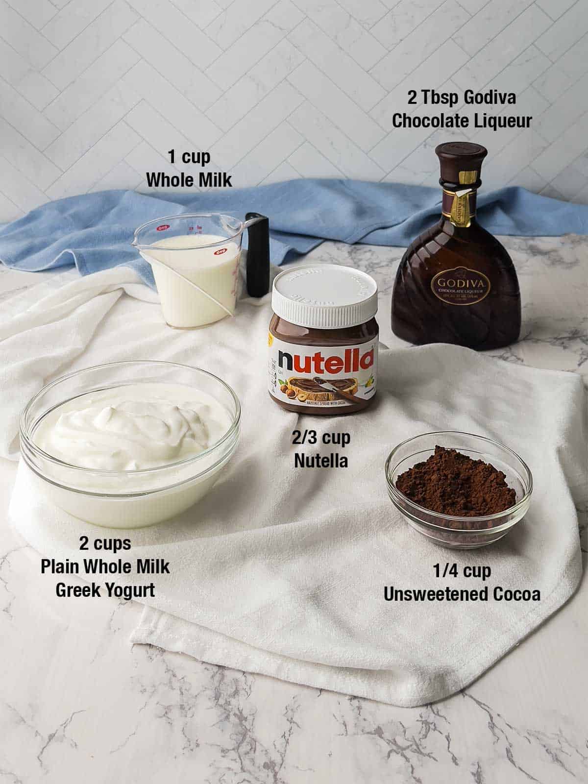 Ingredients for frozen nutella yogurt.