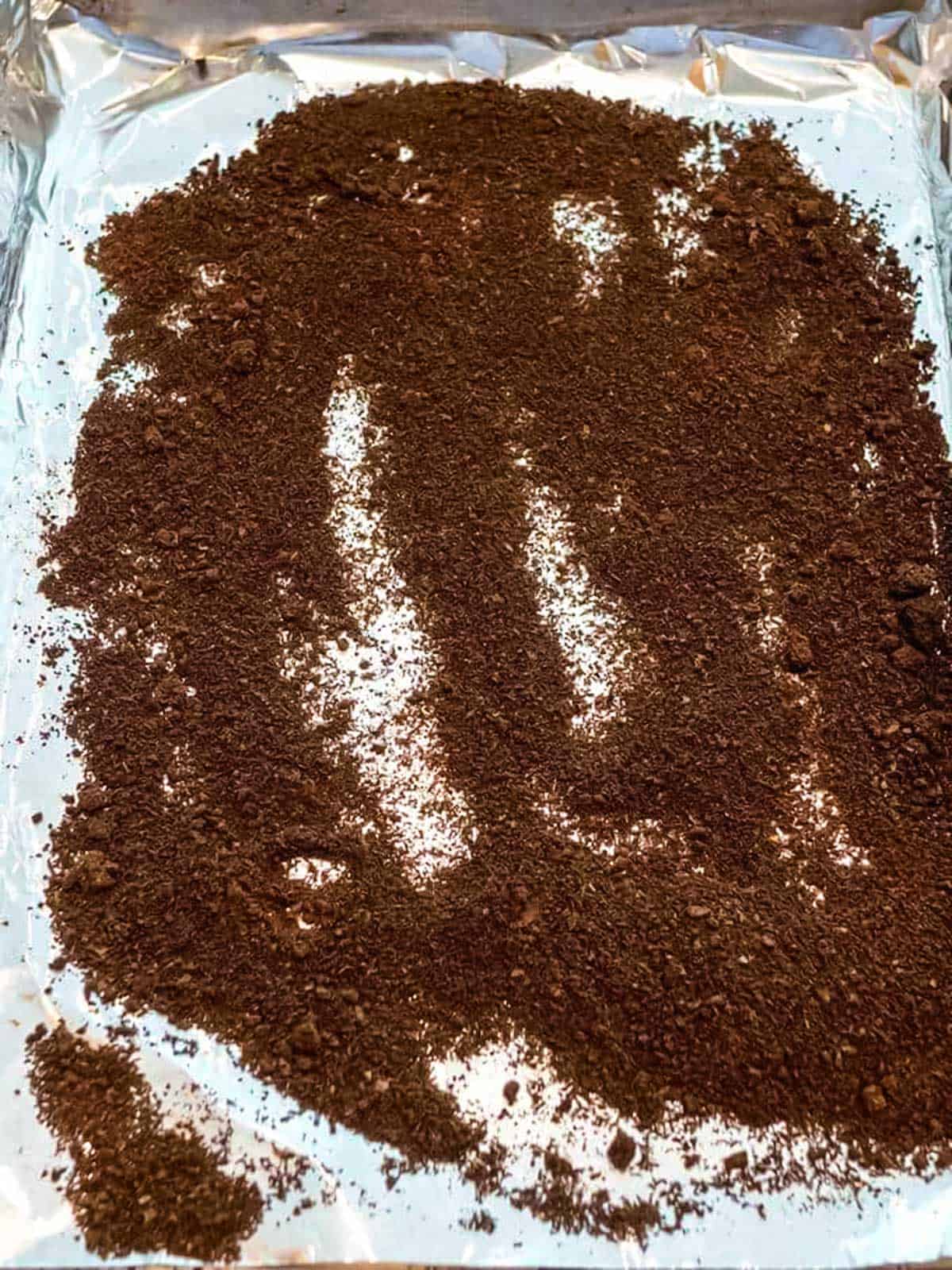 Dried coffee grounds after two and a half hours.