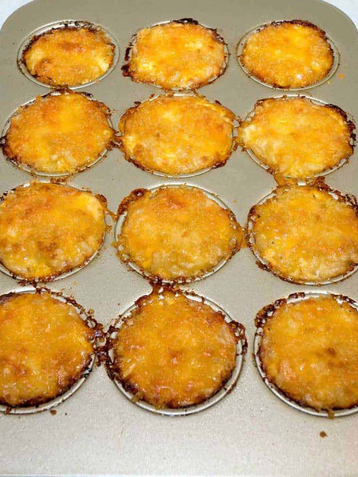Mac and cheese cups out of the oven.