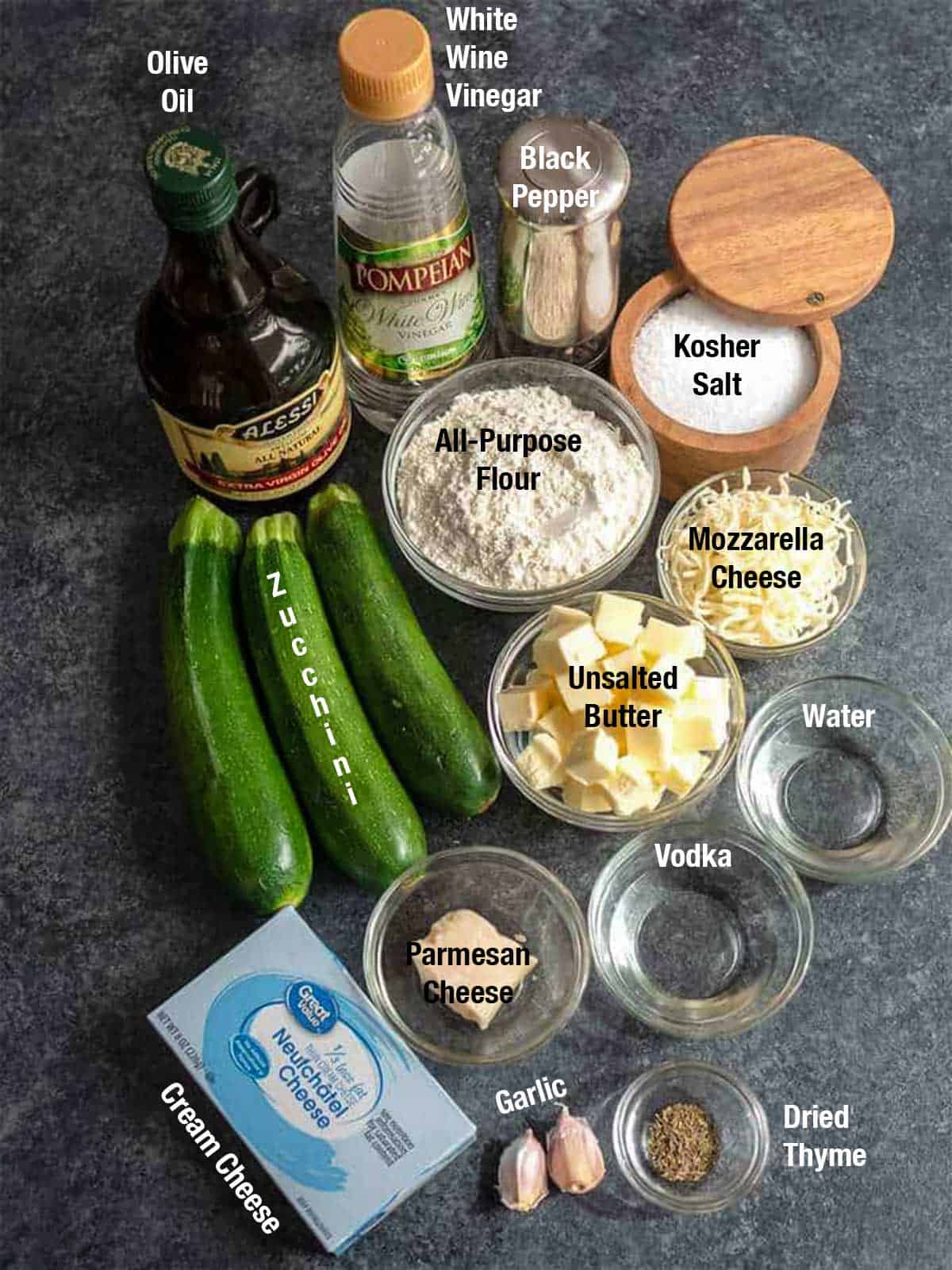 Ingredients for zucchini tart.