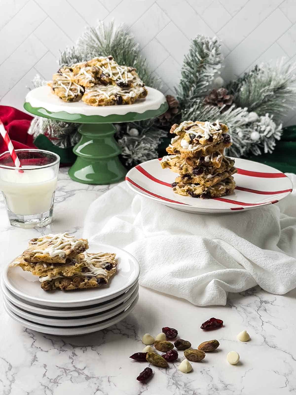 White chocolate cranberry pistachio cookie brittle