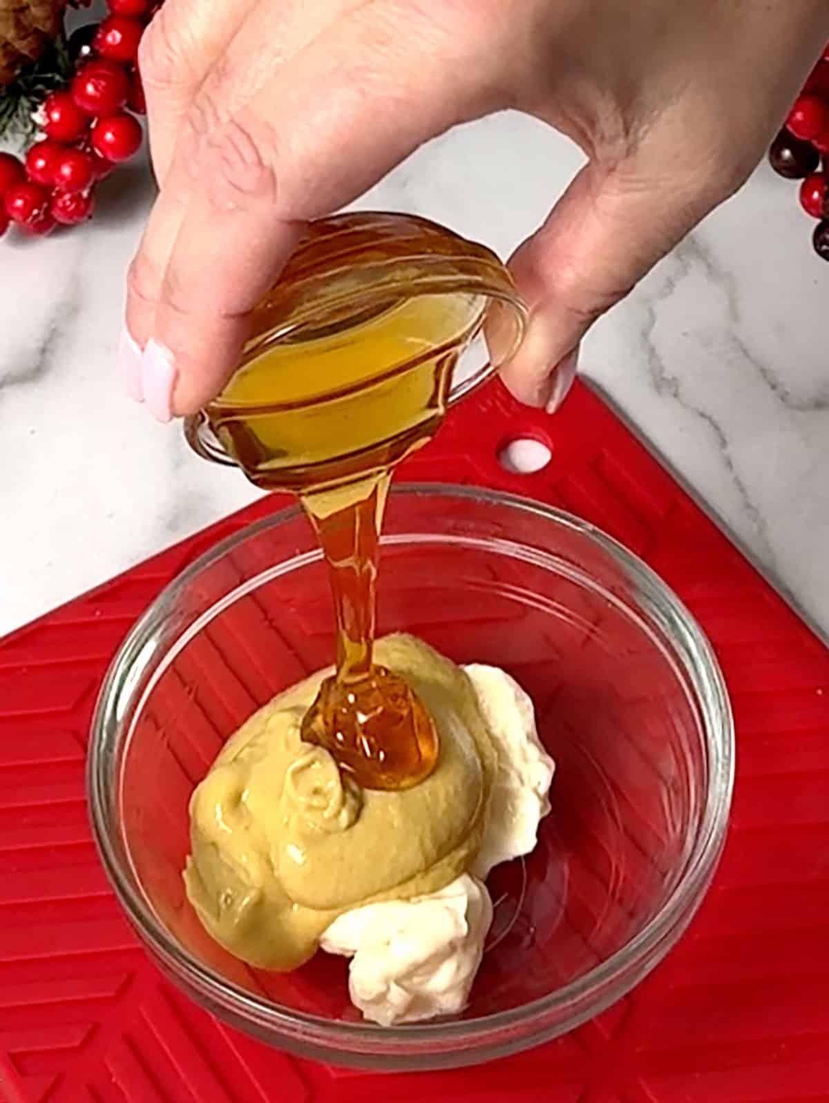 honey mustard spread ingredients in a bowl