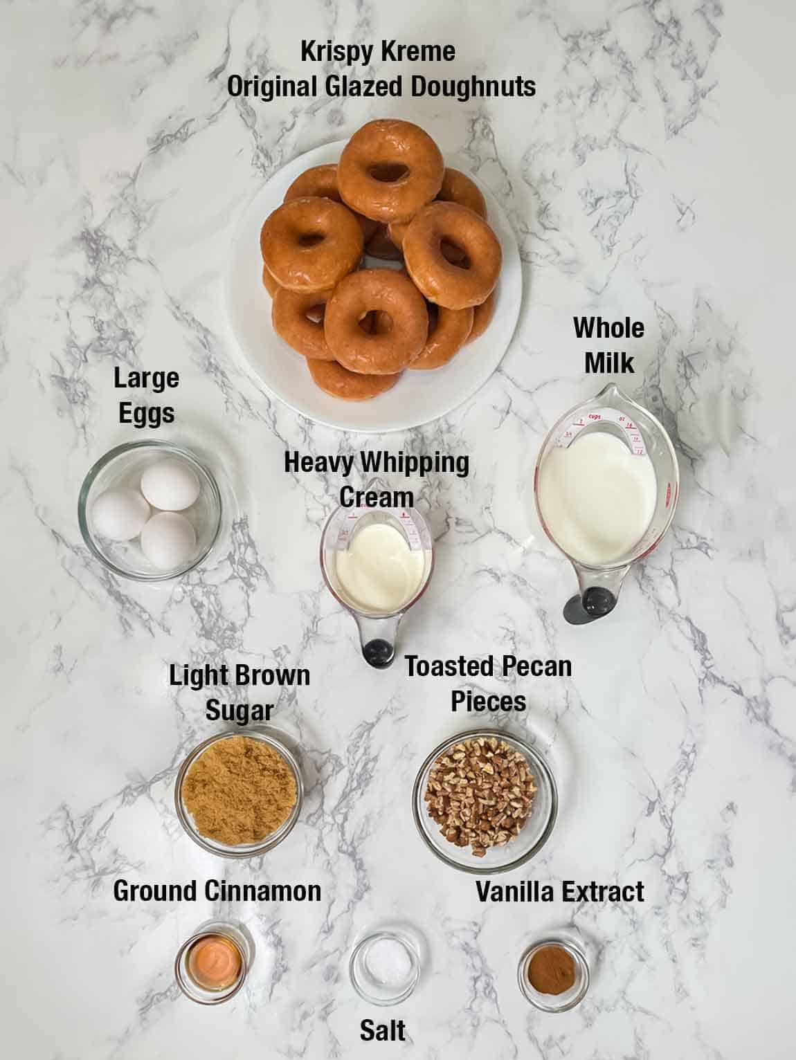 Ingredients for Krispy Kreme Bread Pudding