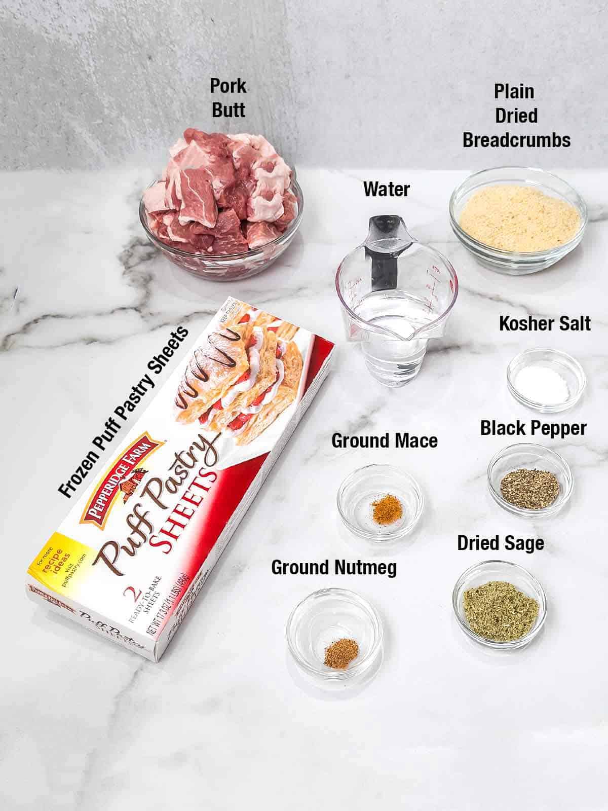 Ingredients for sausage roll bites.