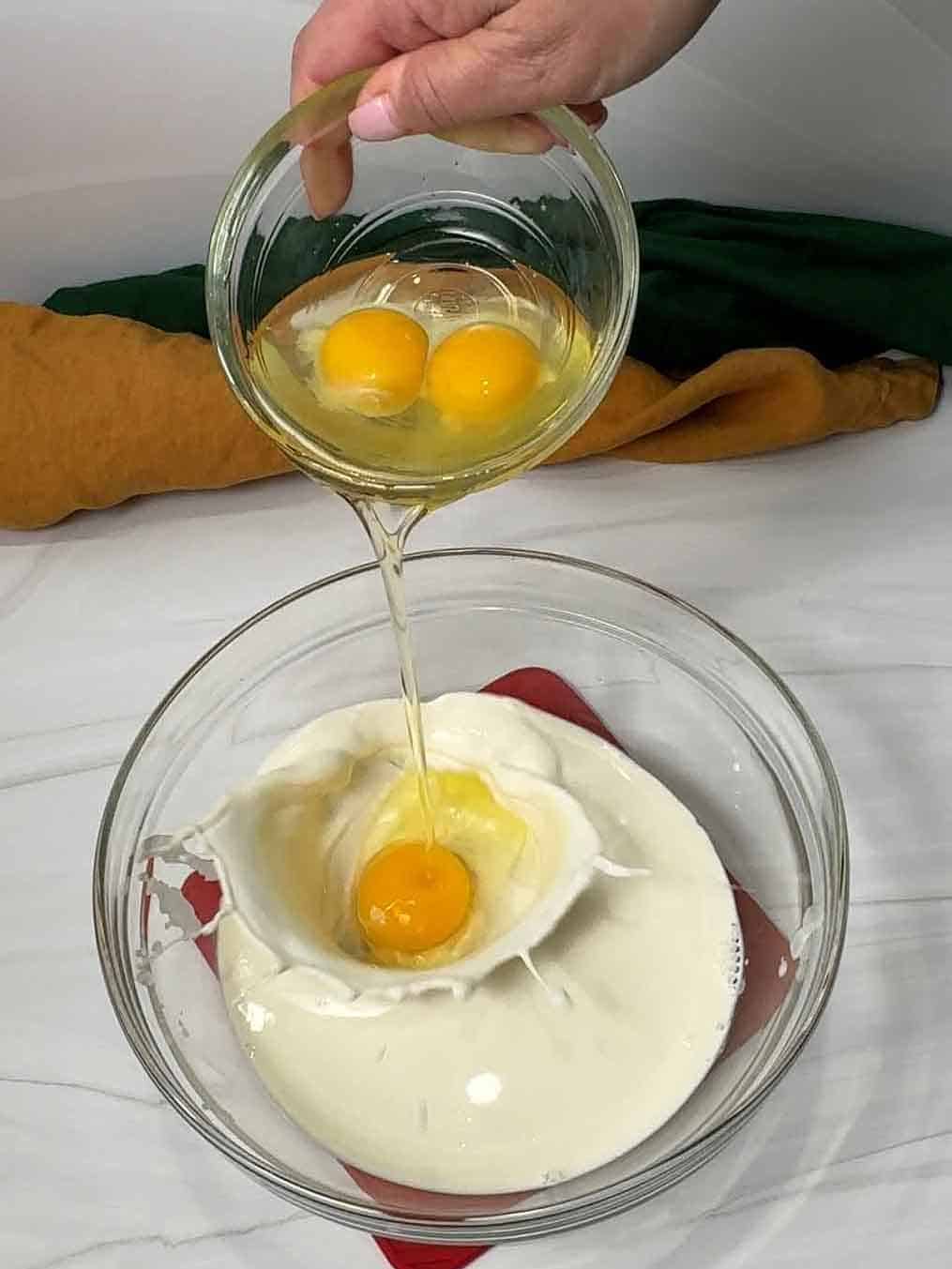 adding eggs for custard