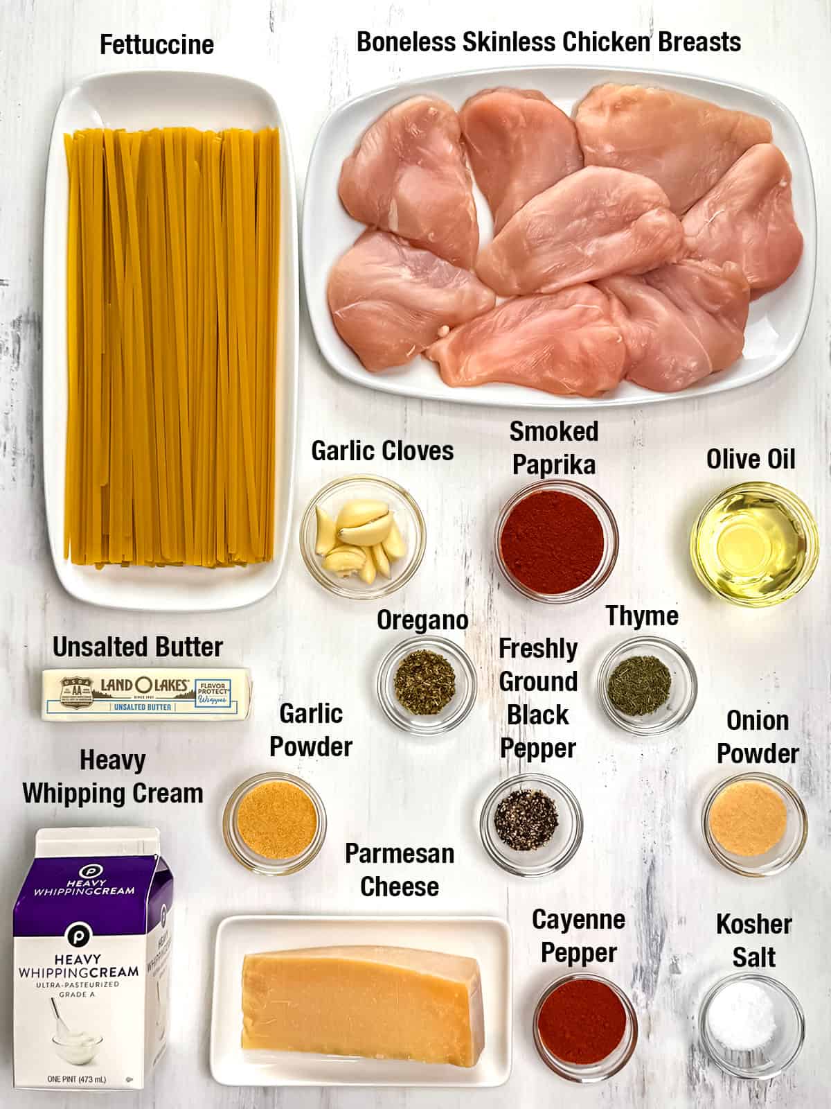 Ingredients for Cajun Blackened Chicken Alfredo