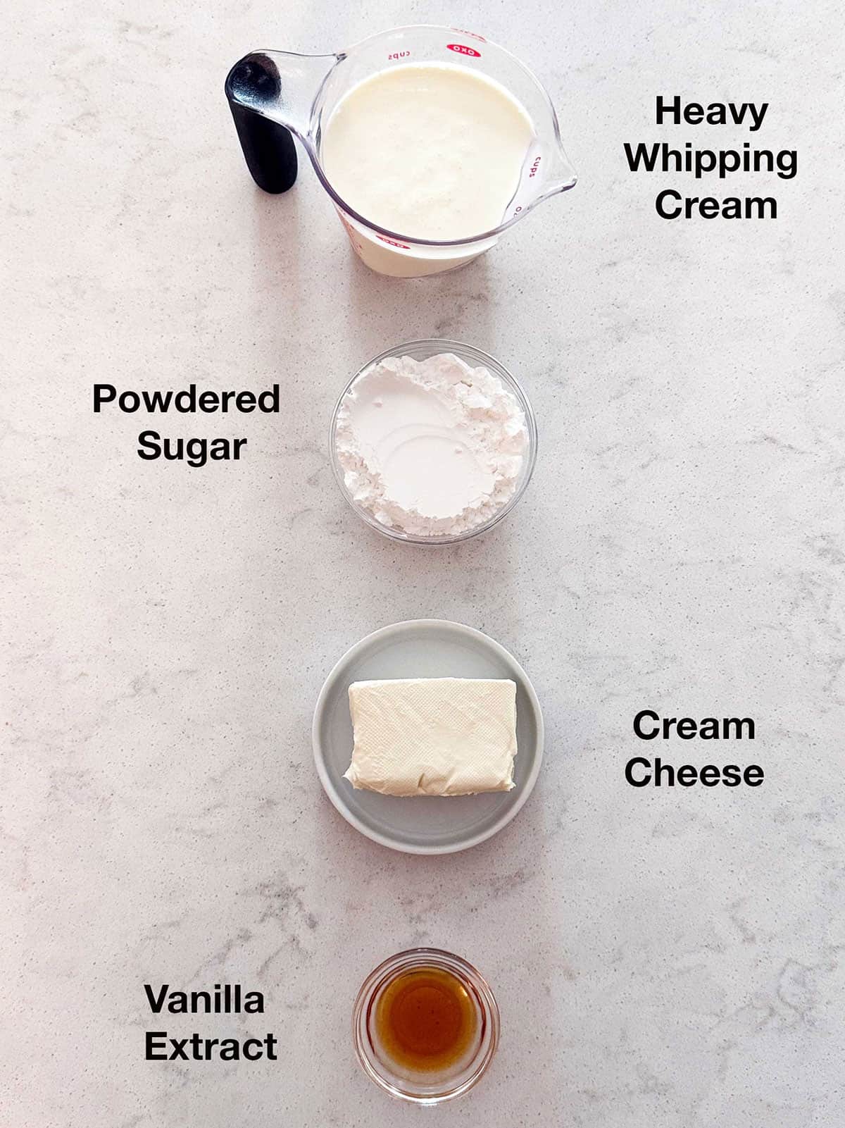 ingredients for stabilized whipped cream