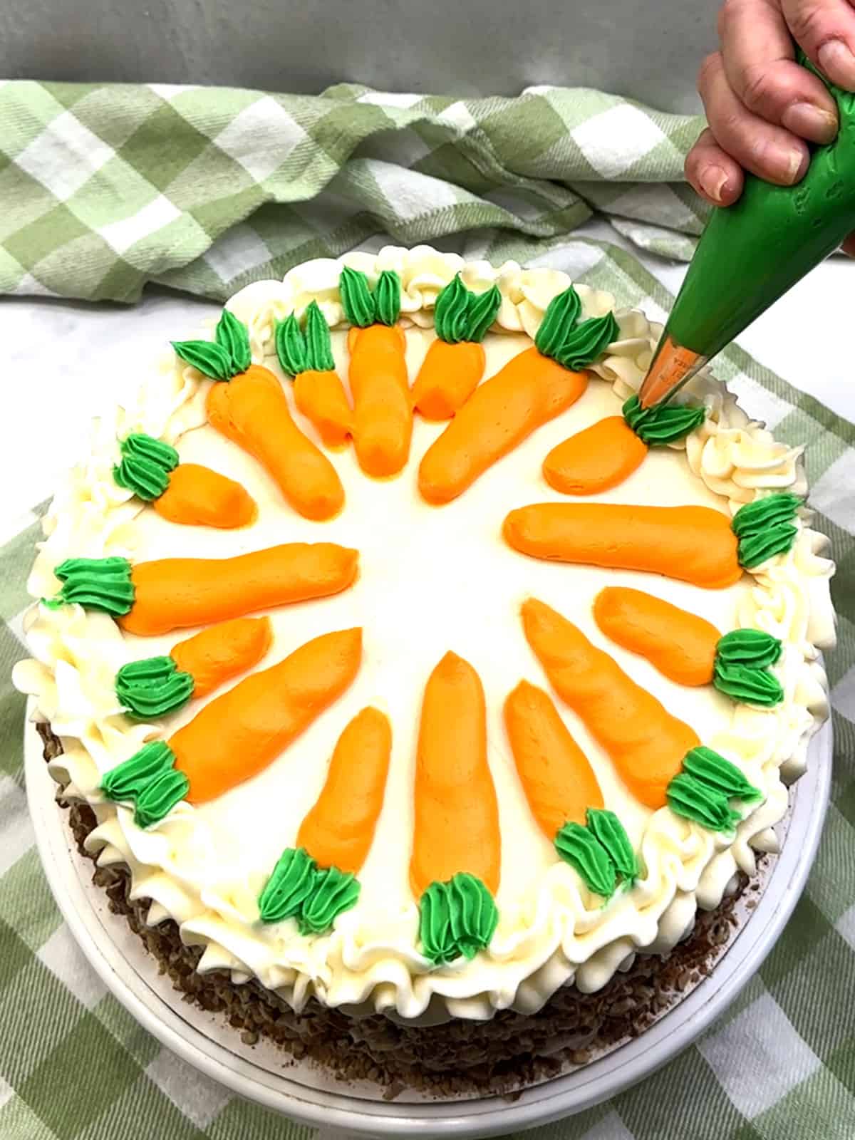 piping green tops of carrots