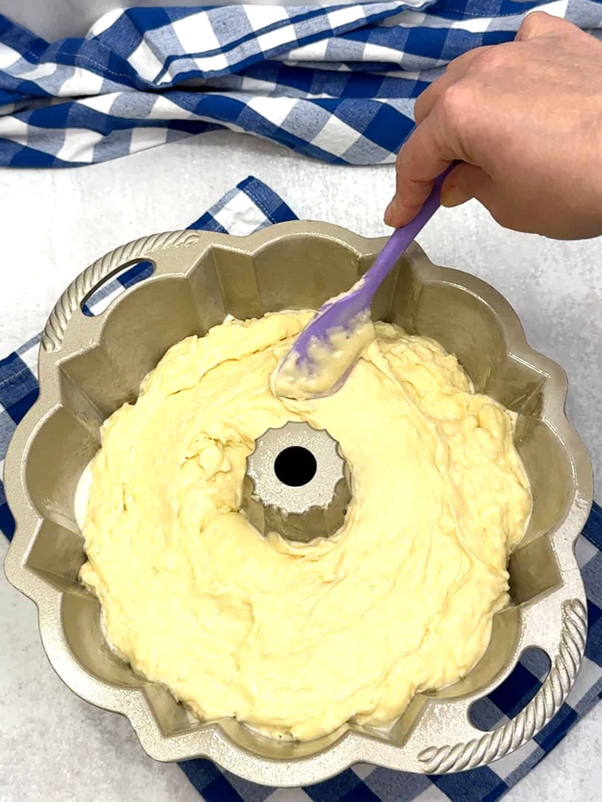 spreading batter in pan