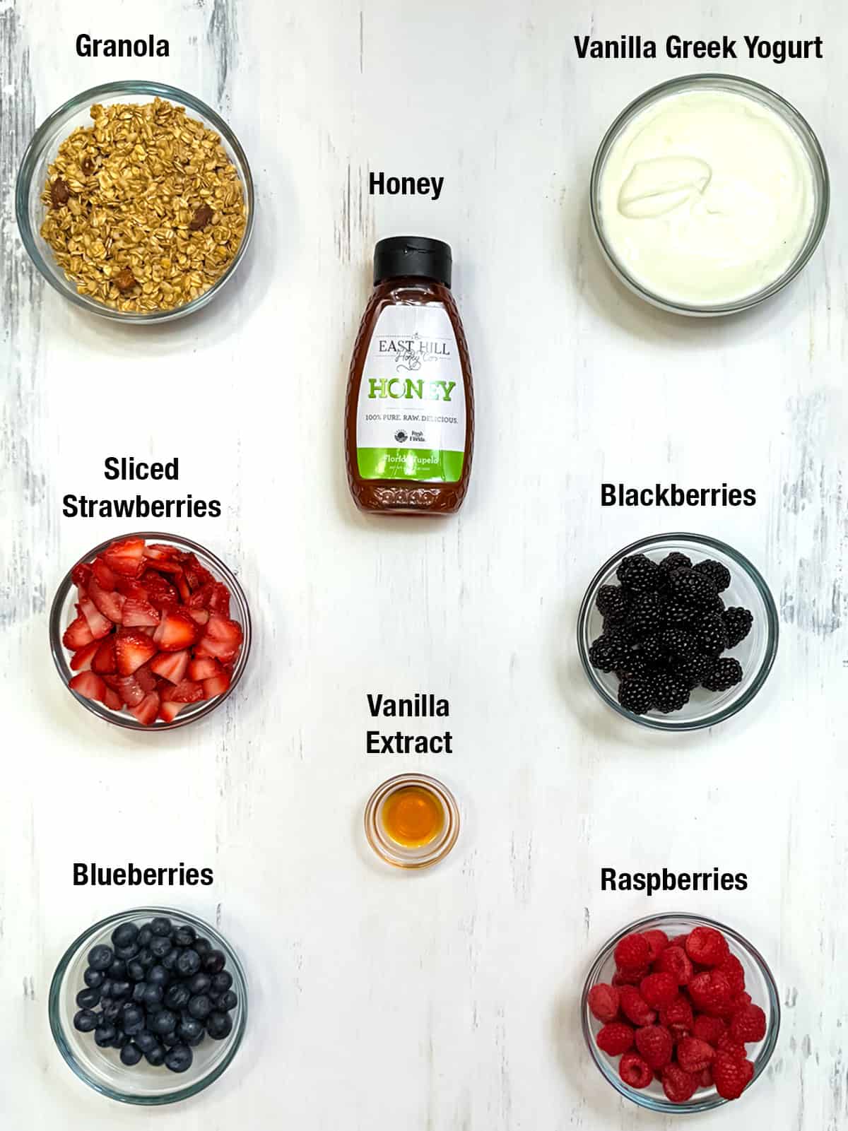 ingredients for Easy Yogurt Berry Parfaits with Granola
