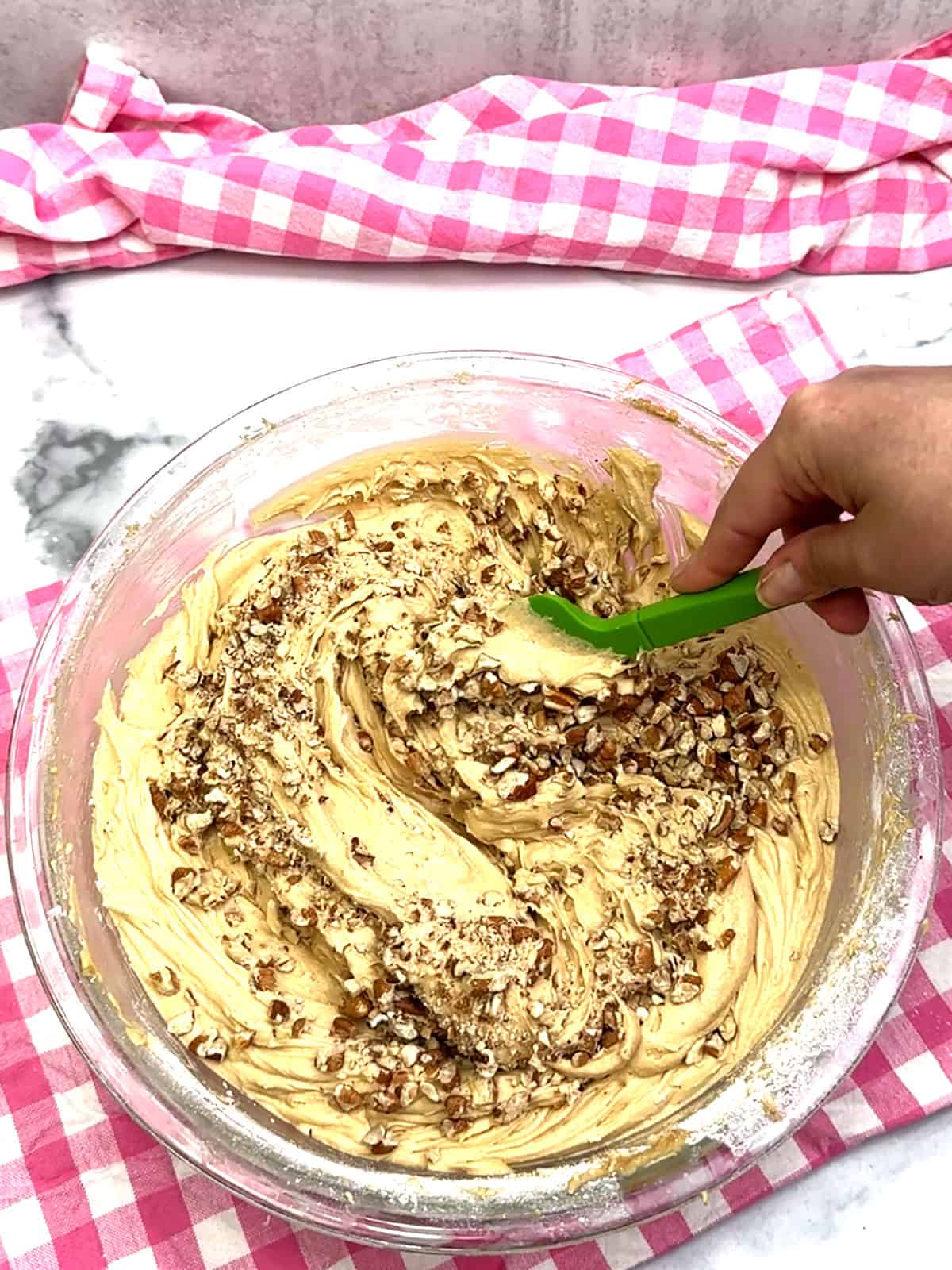 folding pecans into batter