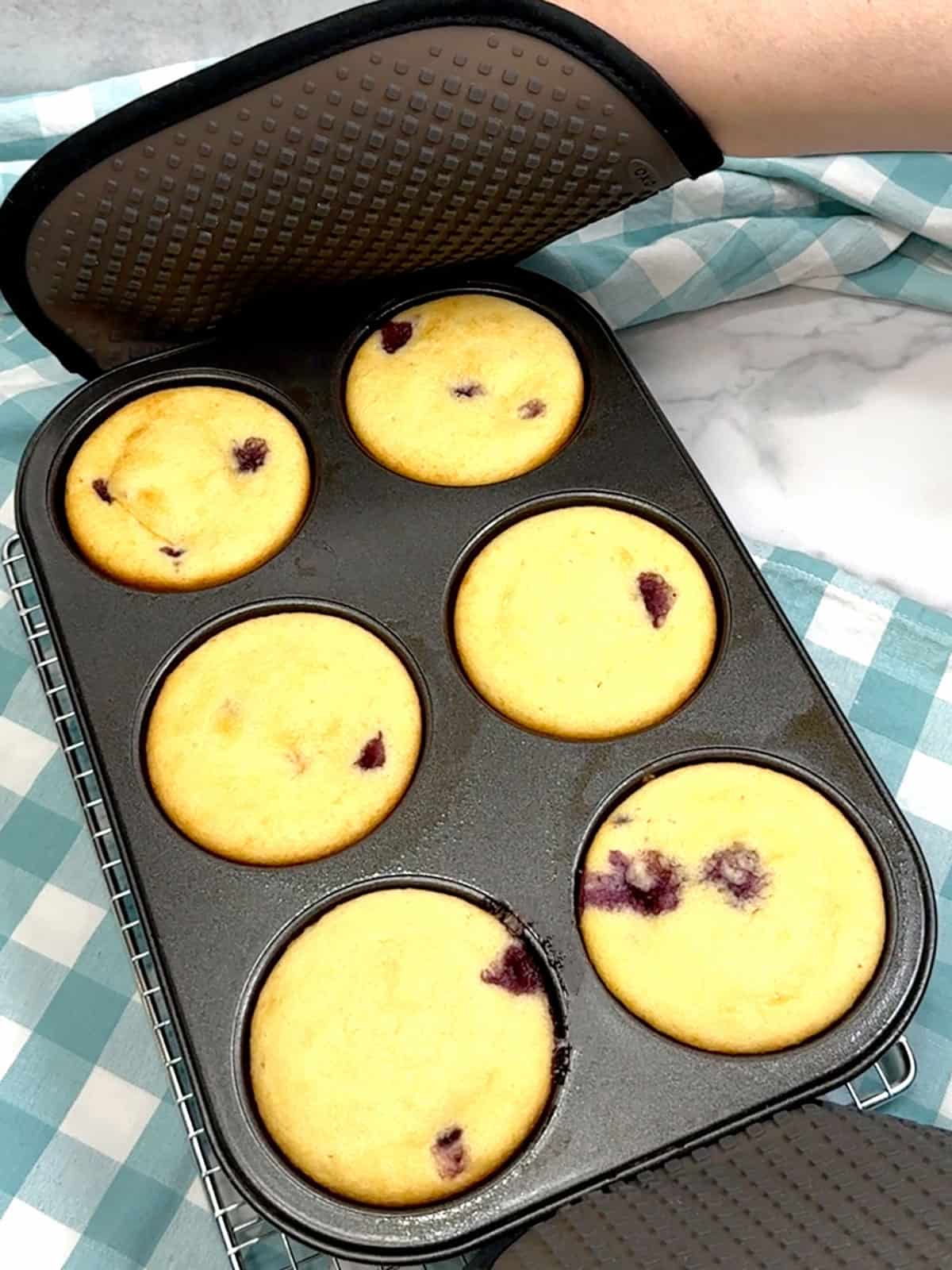 removing cakes from oven