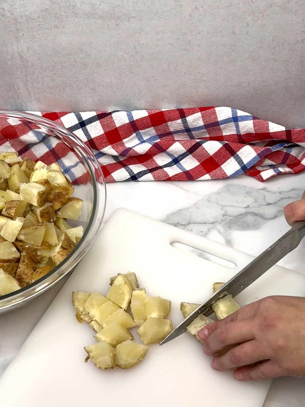 cutting potatoes