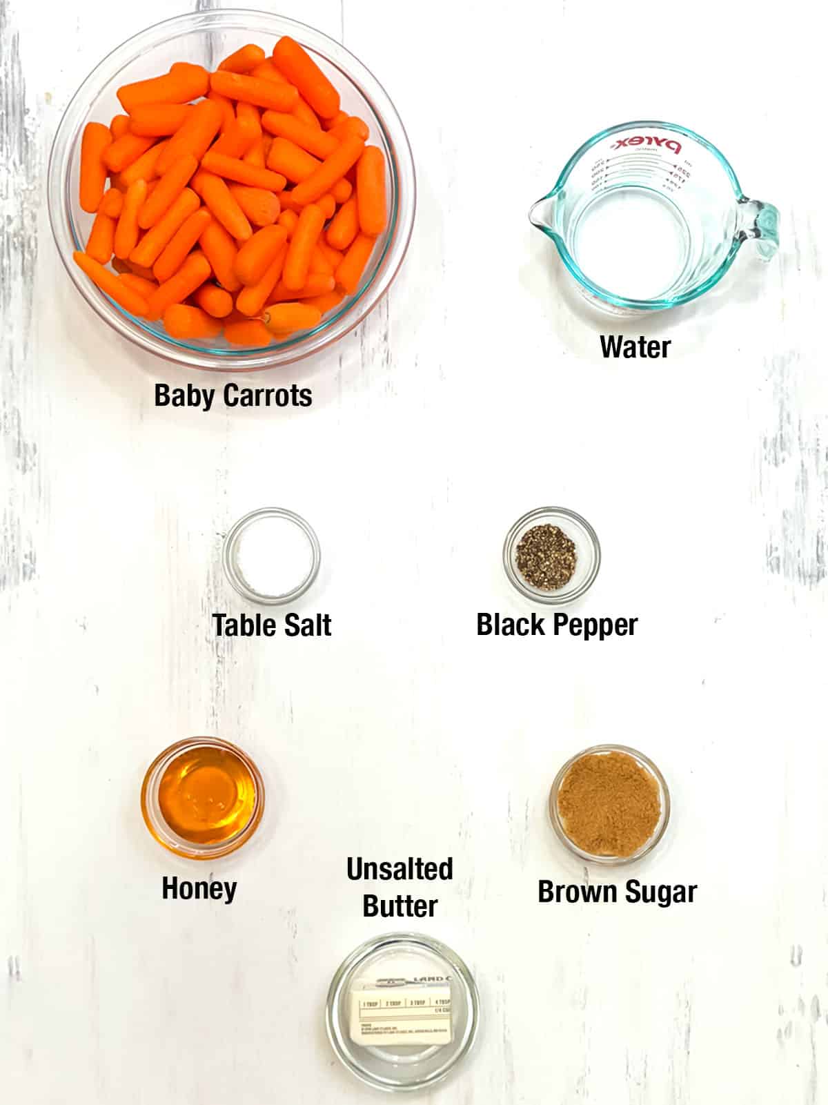 Ingredients for Brown Sugar and Honey Glazed Baby Carrots