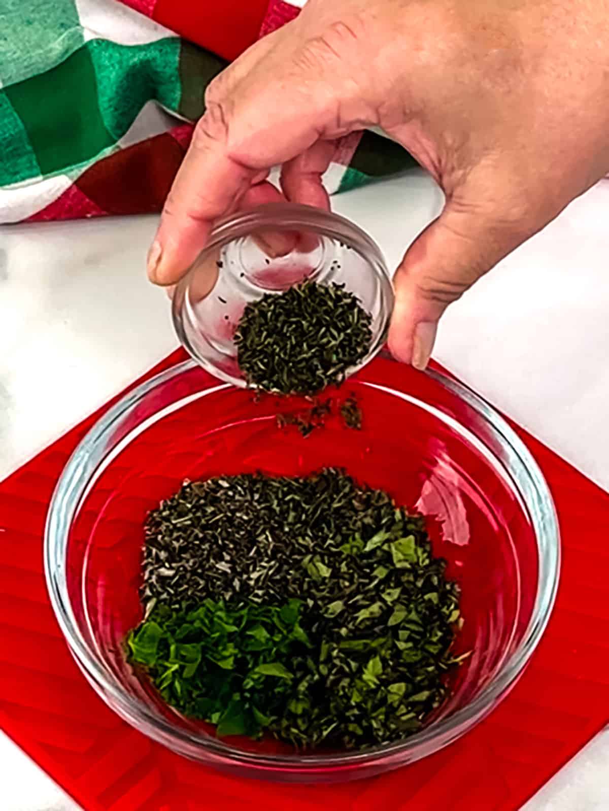 minced herbs in bowl