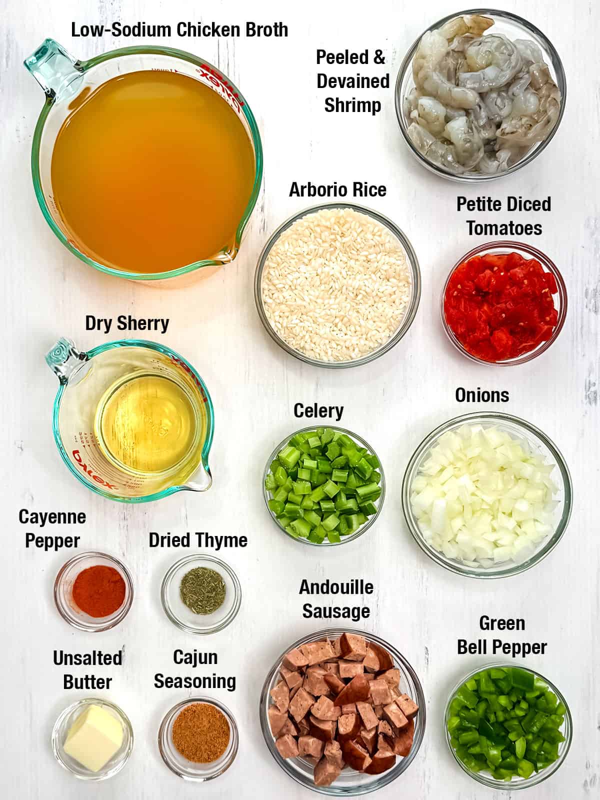 Ingredients for Shrimp & Andouille Jambalaya Risotto
