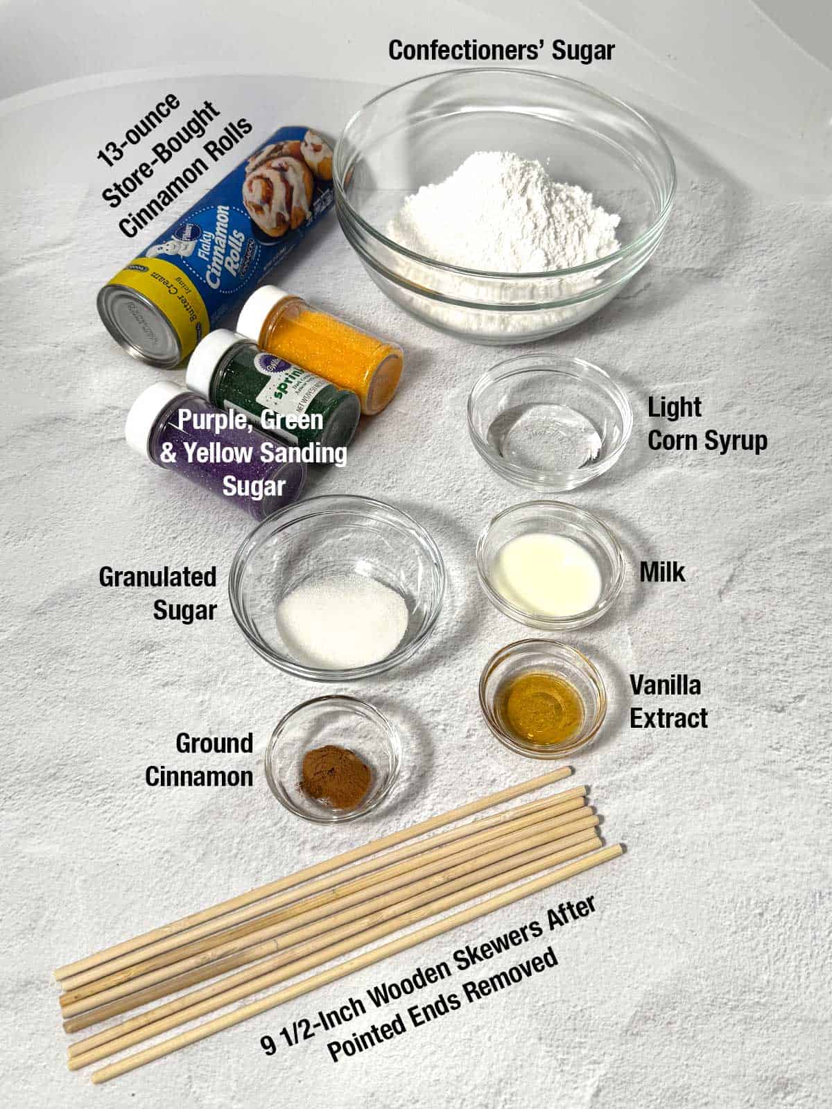 Ingredients for King Cakes on a Stick