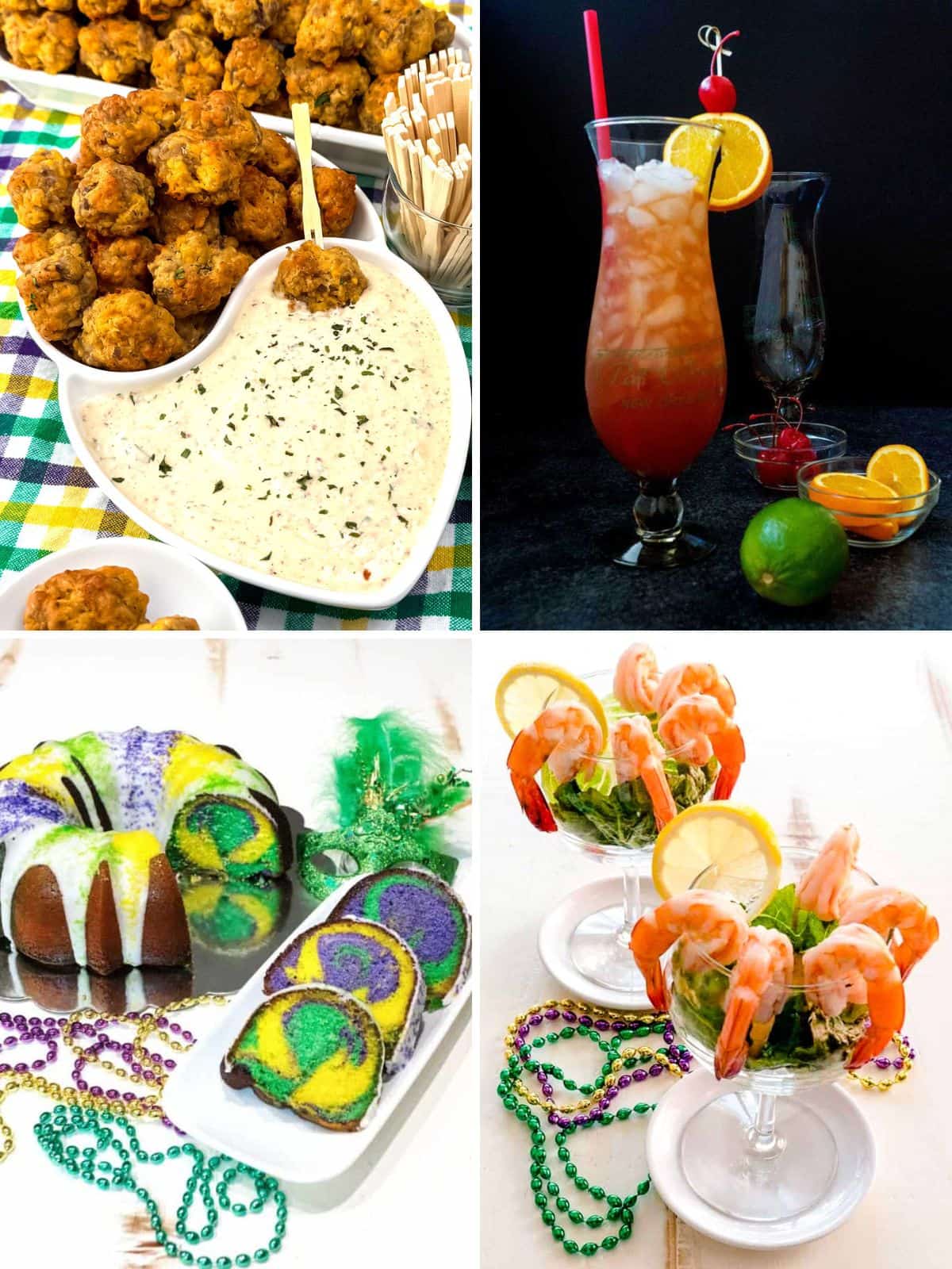 Mardi Gras appetizers and decadent desserts