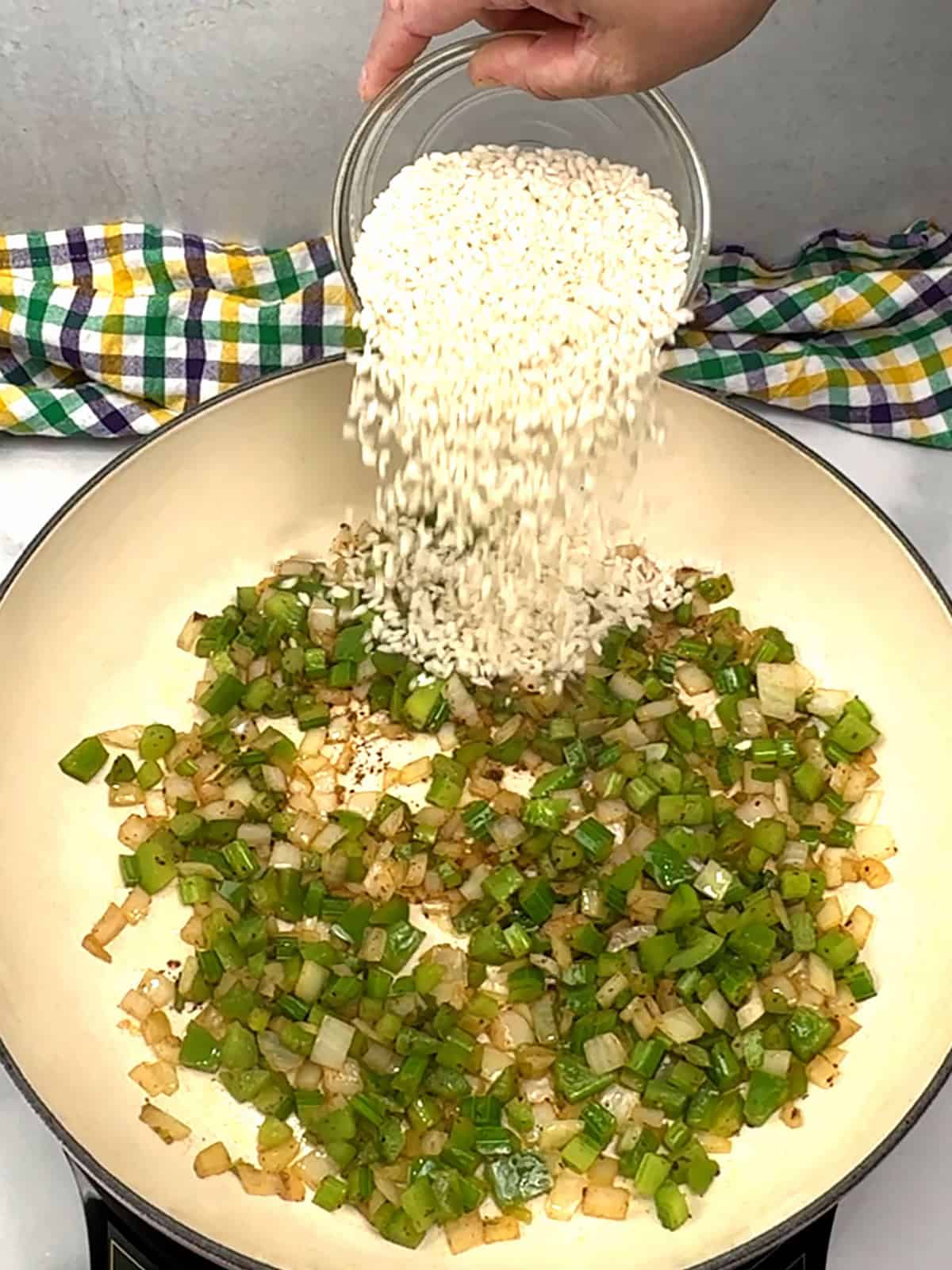adding risotto