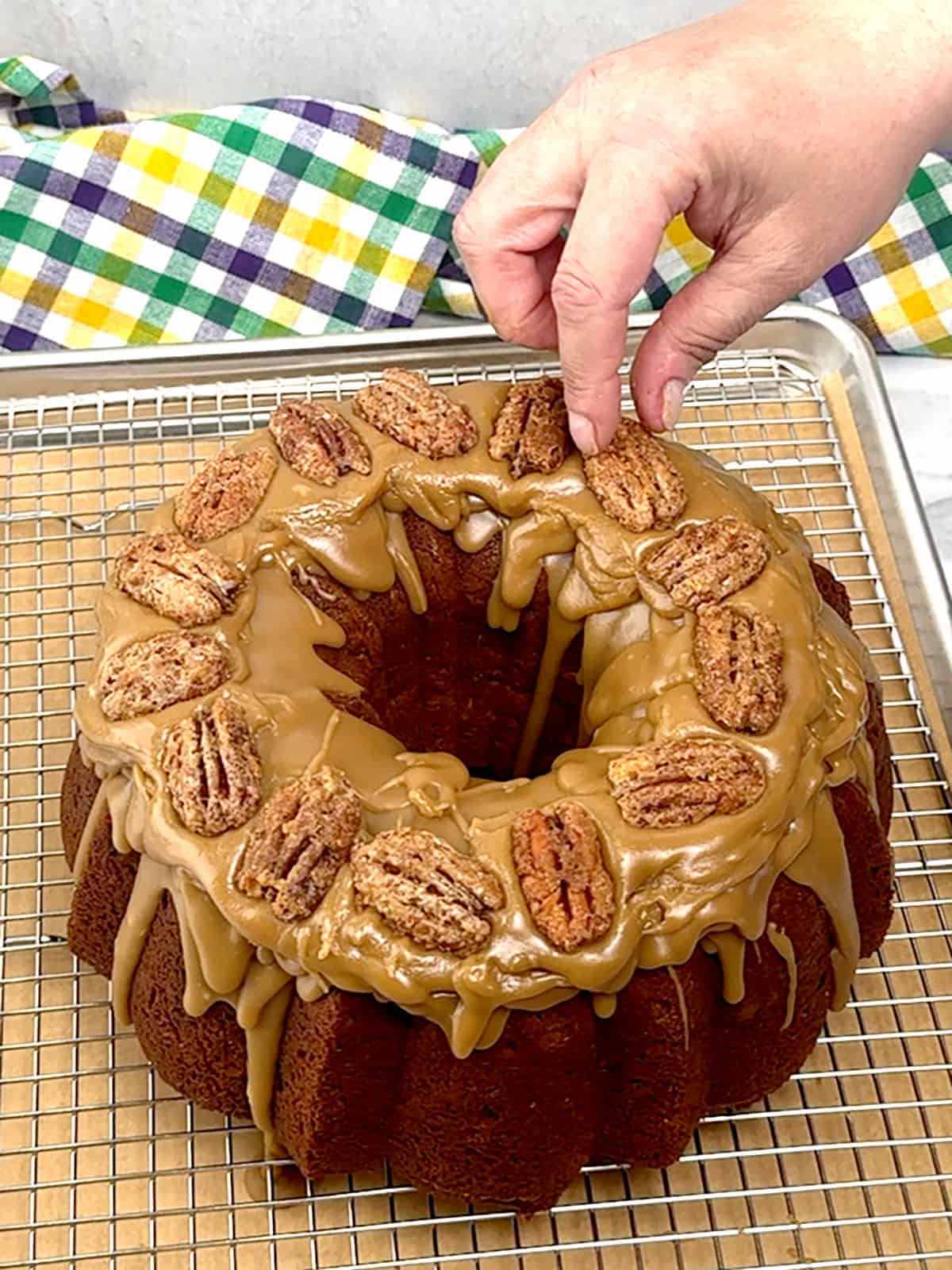 placing pecan praline morsels