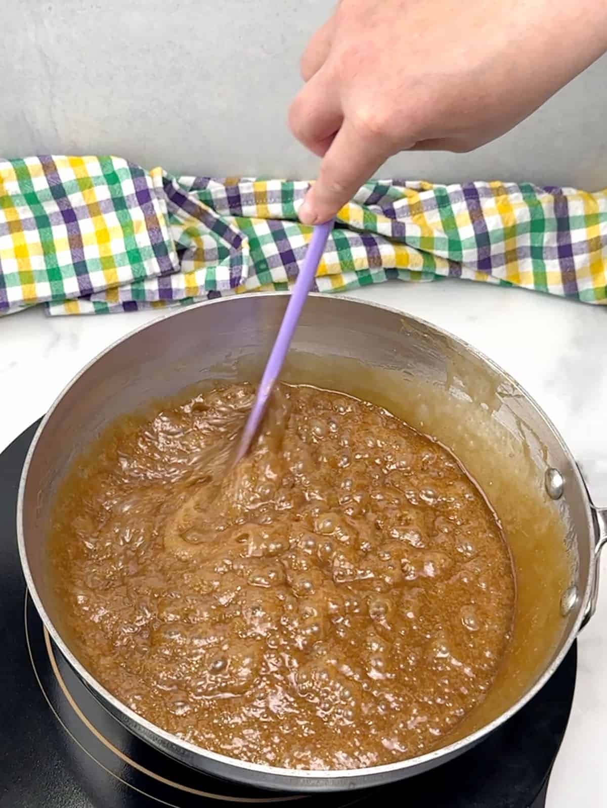 stirring bubbling mixture