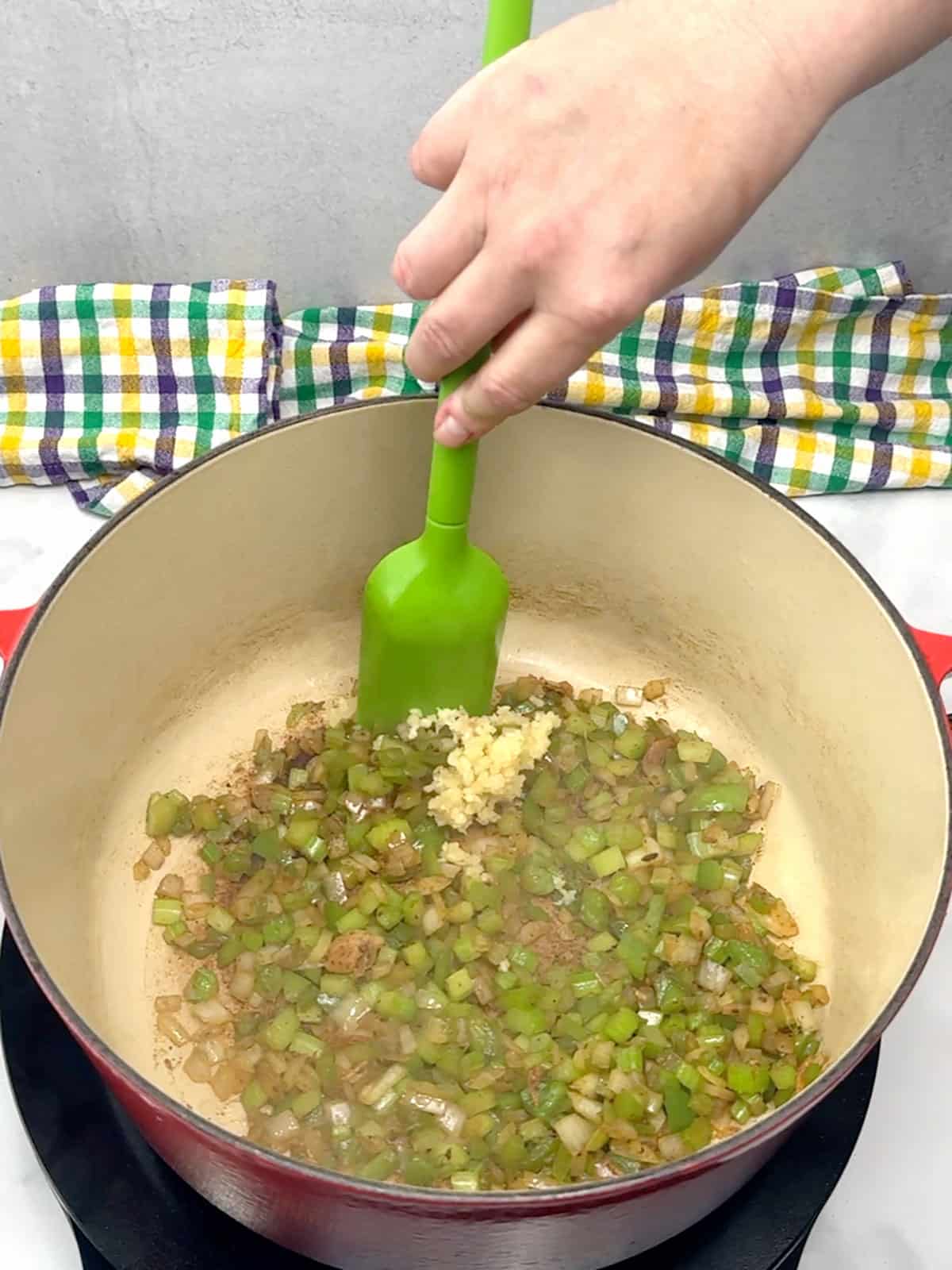 stirring garlic