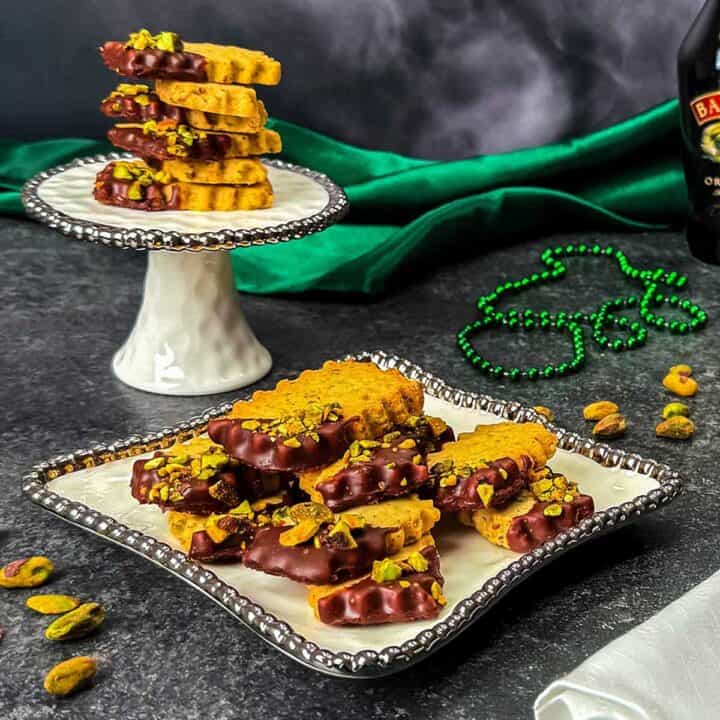 Baileys chocolate dipped pistachio shortbread.